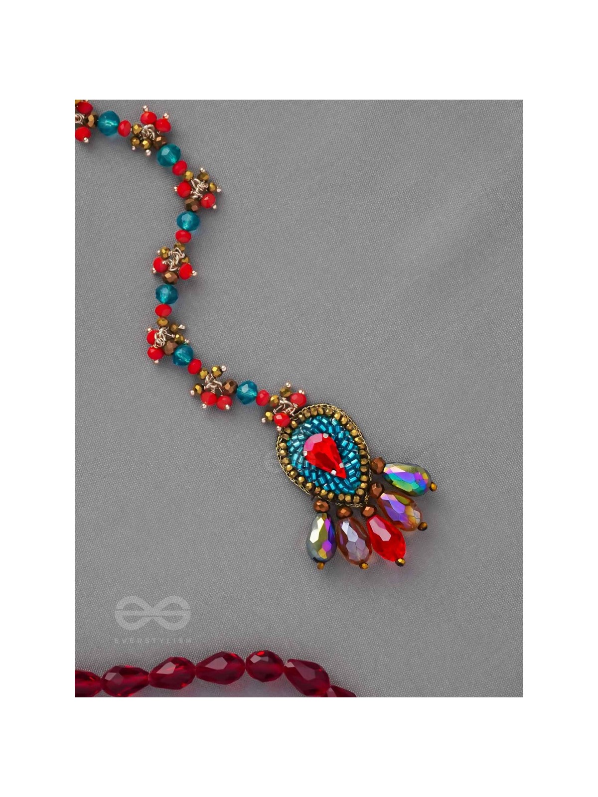 KOMYA - THE POLISHED CHARISMA - STONE, BEADS AND GLASS DROP EMBROIDERED MAANGTIKA