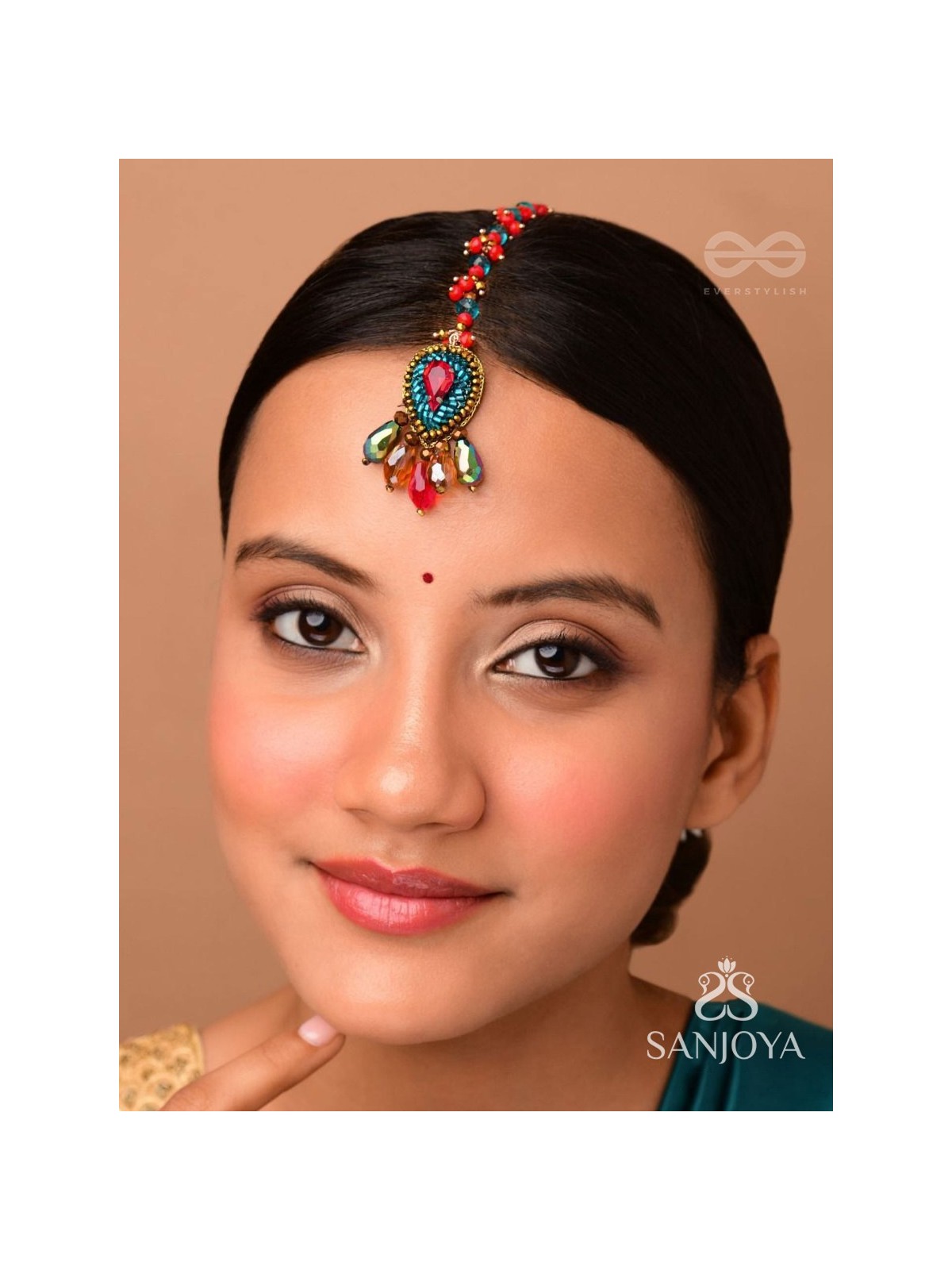 KOMYA - THE POLISHED CHARISMA - STONE, BEADS AND GLASS DROP EMBROIDERED MAANGTIKA