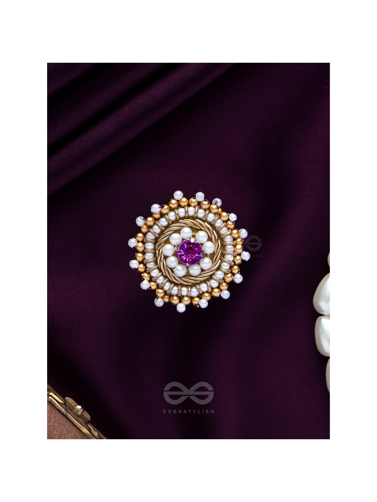 Kimbila - A Sweet Bud - Beads, Dabka And Stone Hand Embroidered Ring