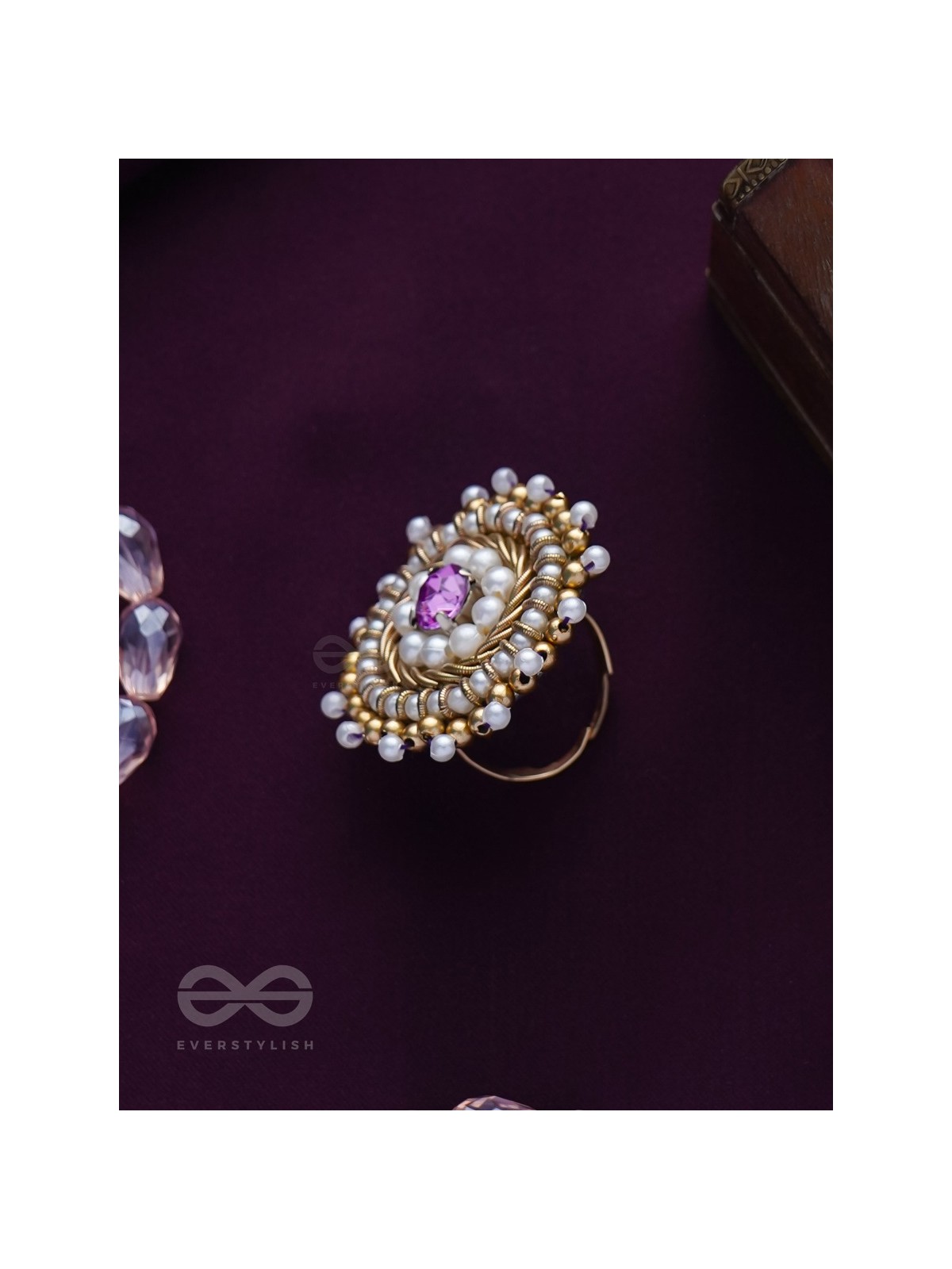Kimbila - A Sweet Bud - Beads, Dabka And Stone Hand Embroidered Ring