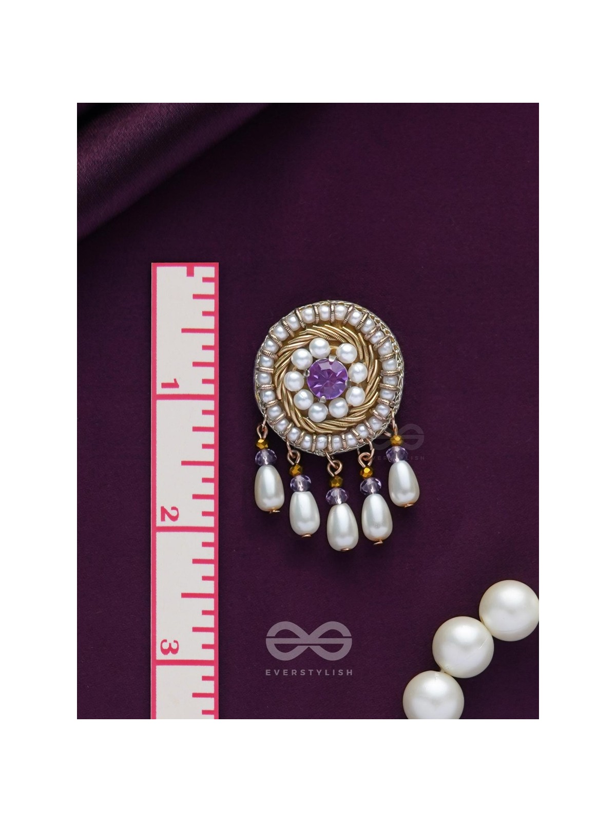 TARUNIKA - A YOUNG BUD - STONE, PEARLS AND BEADS EMBROIDERED EARRINGS (PURPLE & WHITE)