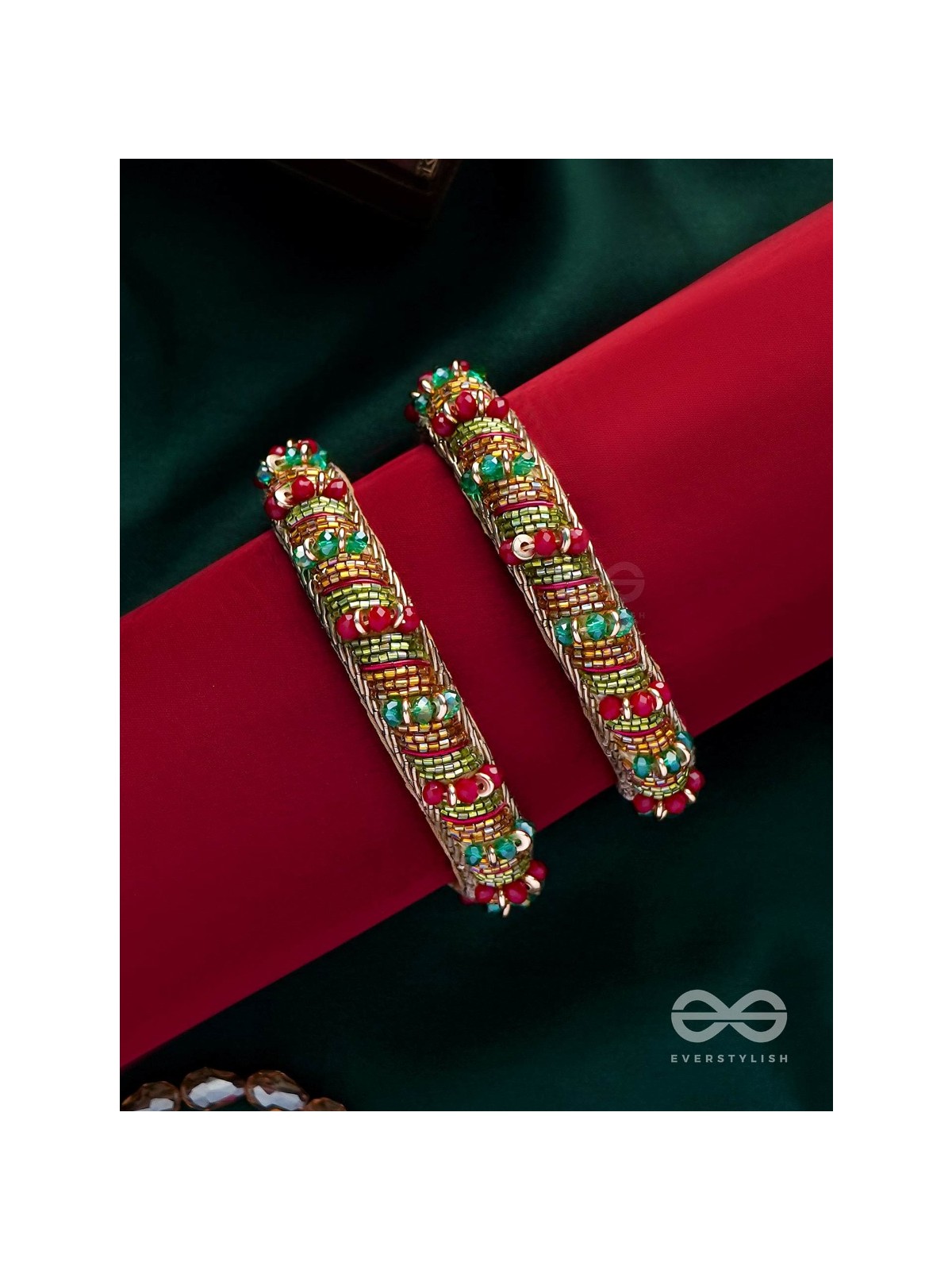 RUDHIRA - THE RED BEAUTY - CUTDANA AND BEADS EMBROIDERED BANGLES (SET OF 2)