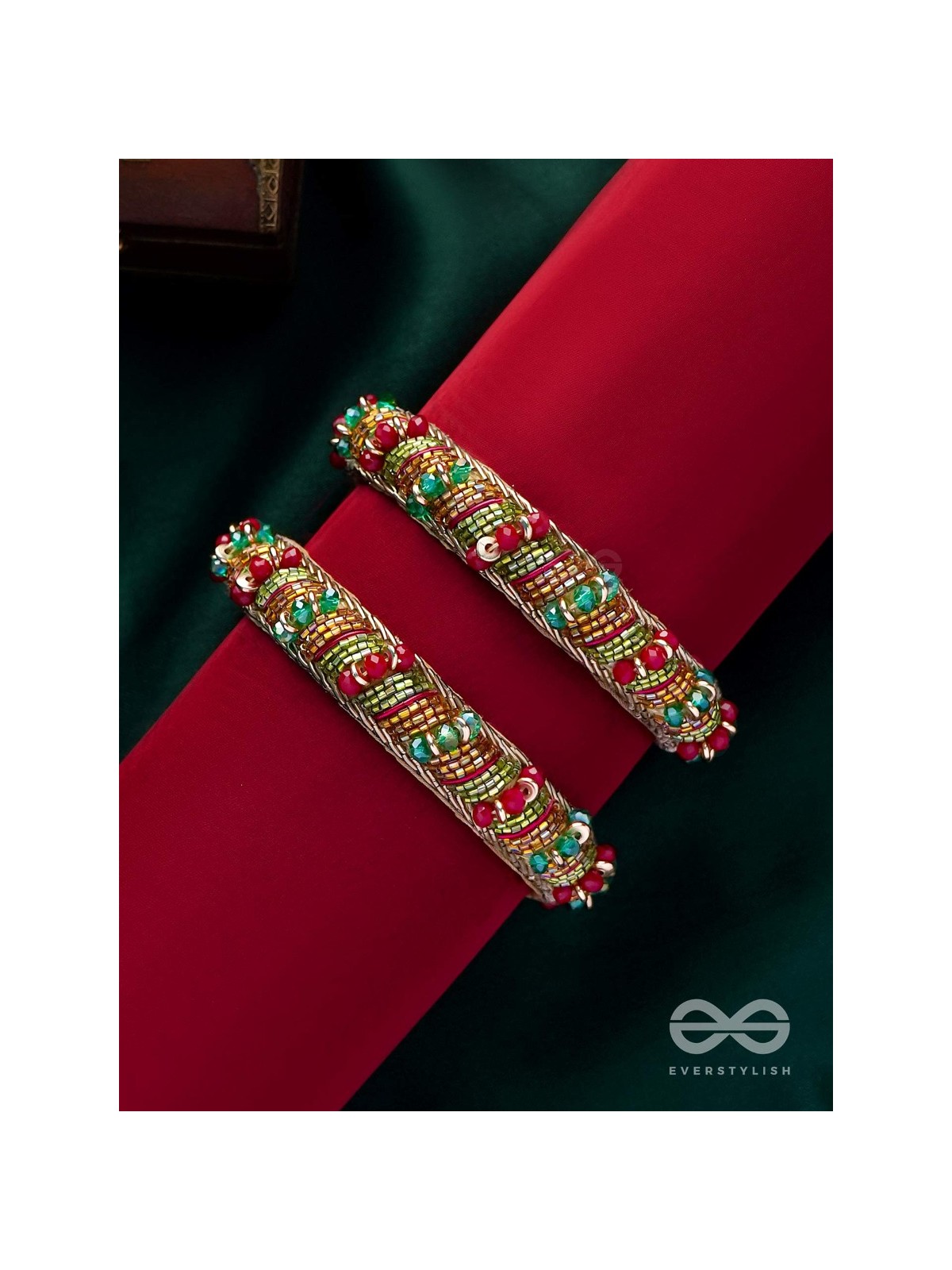 RUDHIRA - THE RED BEAUTY - CUTDANA AND BEADS EMBROIDERED BANGLES (SET OF 2)