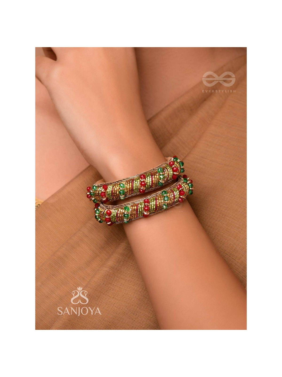 RUDHIRA - THE RED BEAUTY - CUTDANA AND BEADS EMBROIDERED BANGLES (SET OF 2)