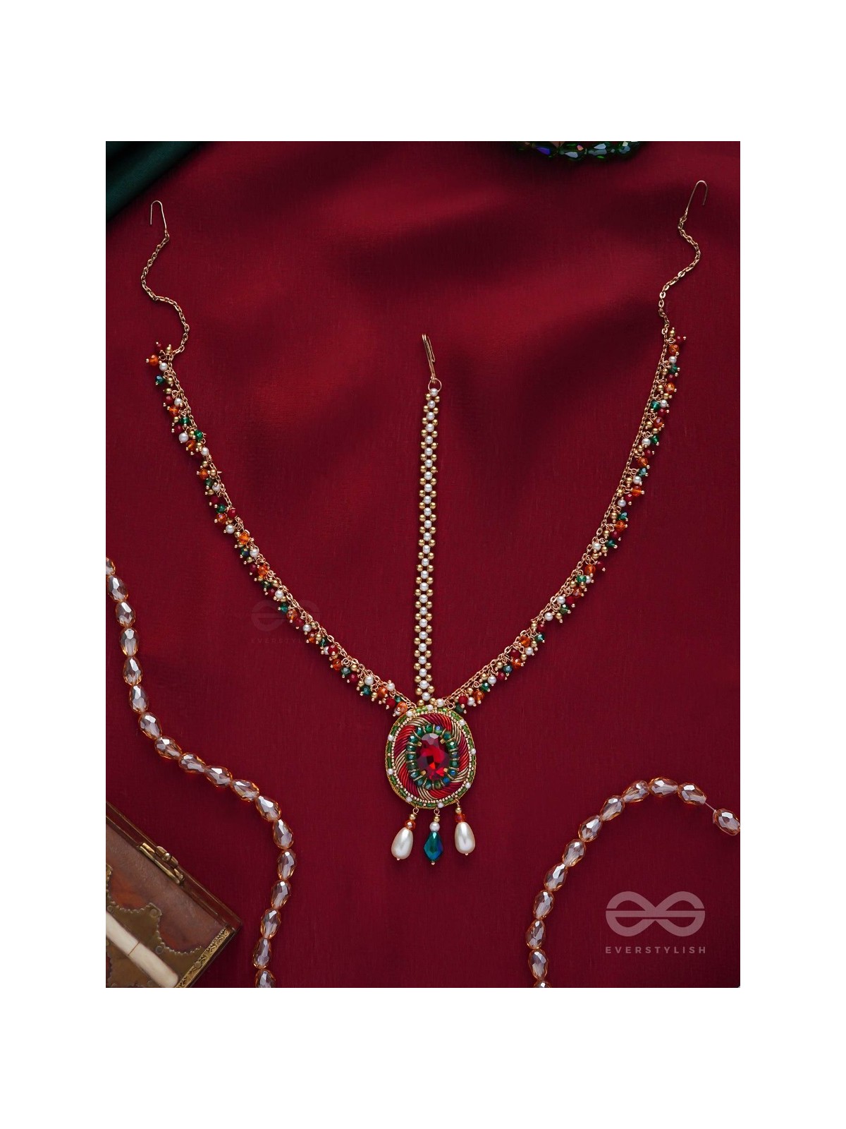 MADHUVARDHA - A RED CLOUD - STONE AND BEADS EMBROIDERED MAANGTIKA