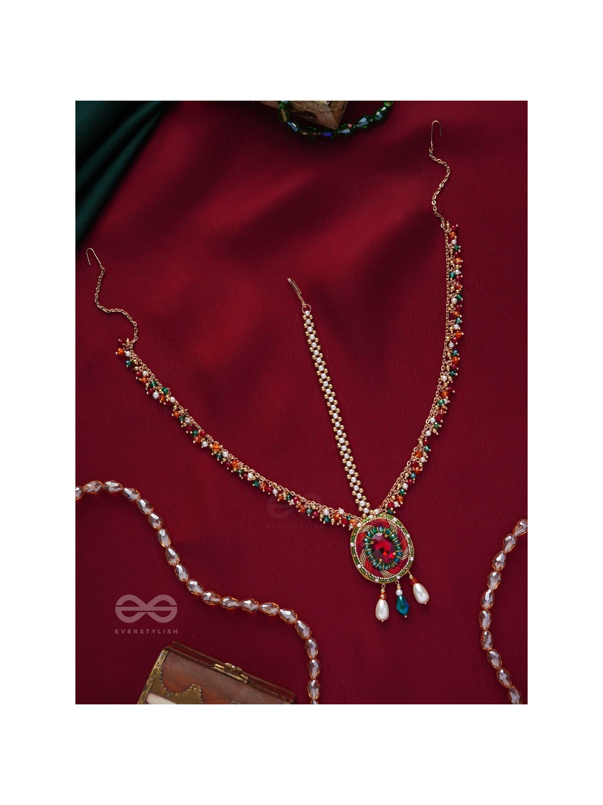 MADHUVARDHA - A RED CLOUD - STONE AND BEADS EMBROIDERED MAANGTIKA