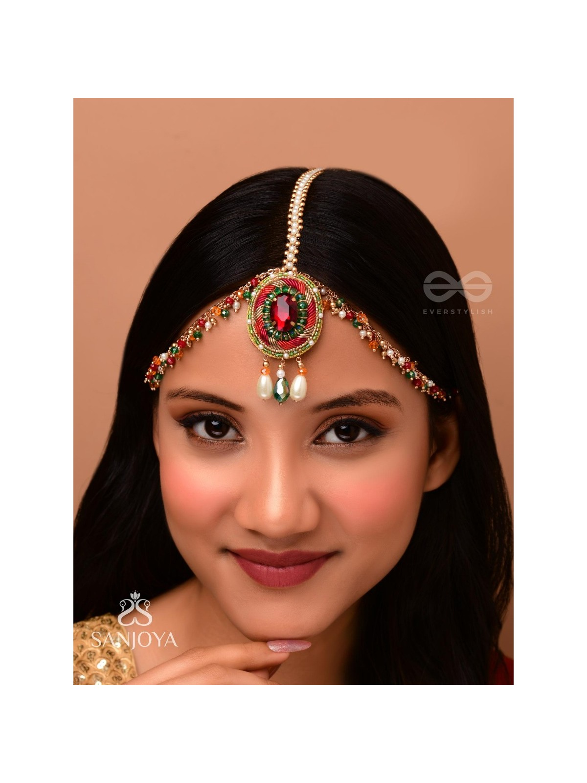 MADHUVARDHA - A RED CLOUD - STONE AND BEADS EMBROIDERED MAANGTIKA