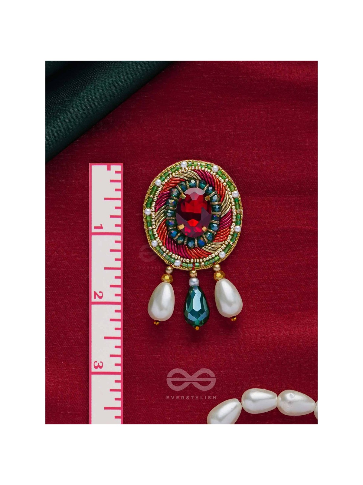 ARUNRATNA - THE RED GEM - BEADS, PEARLS AND STONE EMBROIDERED EARRINGS (MULTICOLOR)