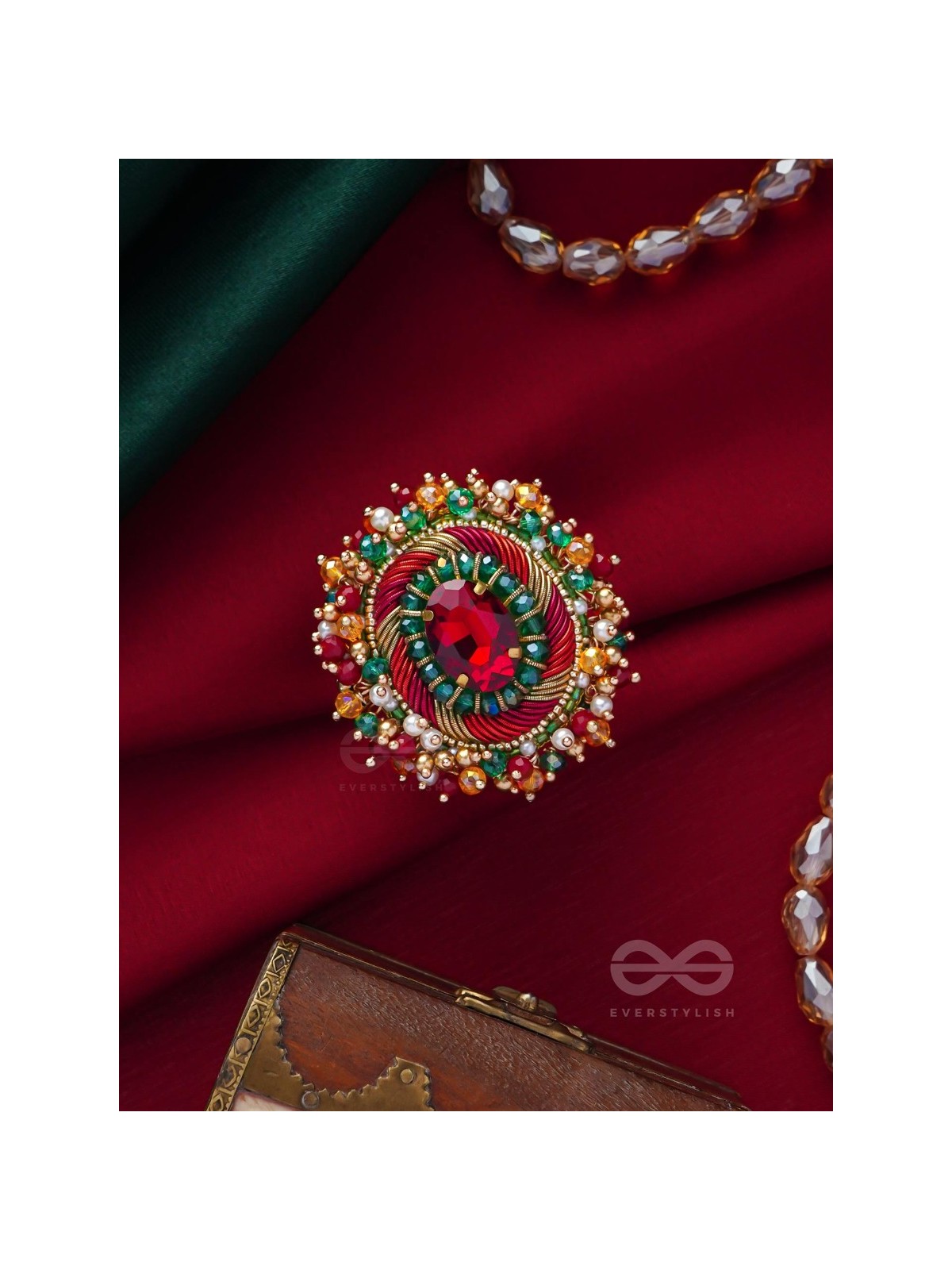 Vibhrajita - The Sparkling Gem - Beads, Dabka And Stone Hand Embroidered Ring (Multicolor)