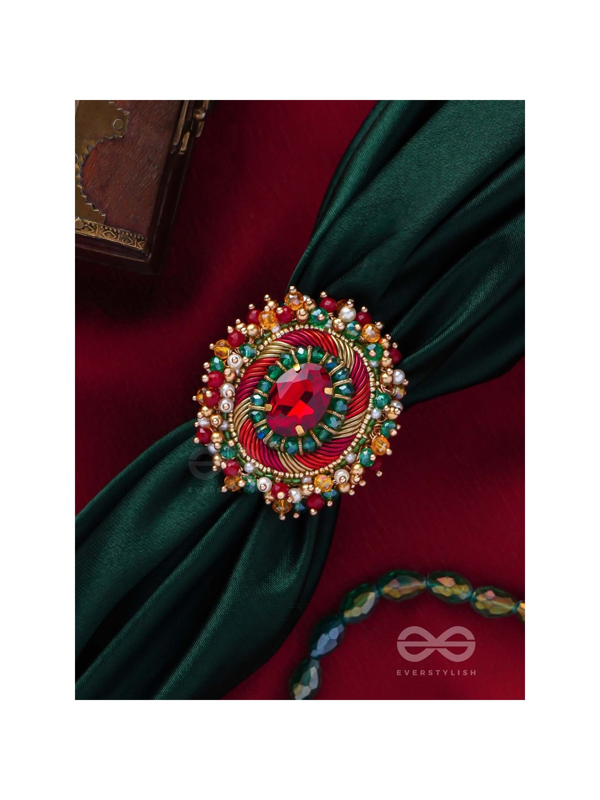 Vibhrajita - The Sparkling Gem - Beads, Dabka And Stone Hand Embroidered Ring (Multicolor)