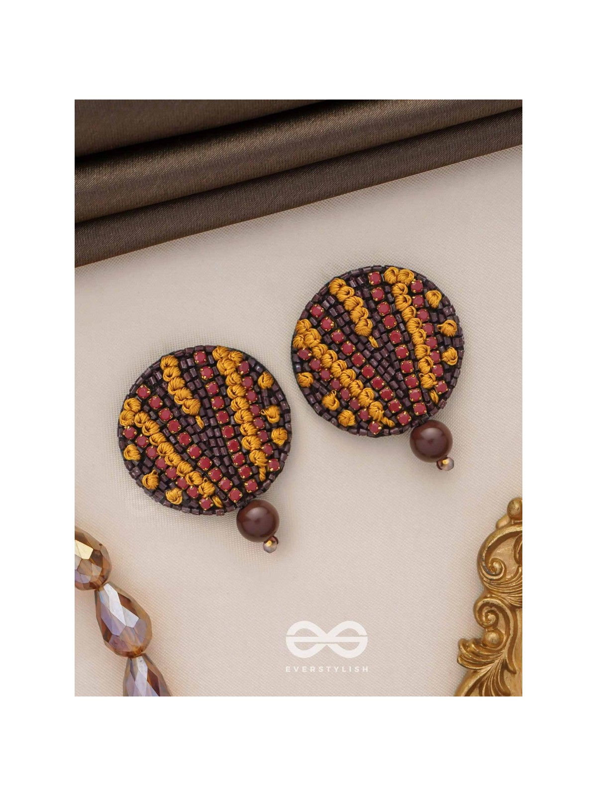 Mrdu - The Soft Nuance - Resham And Cutdana Hand Embroidered Earrings (Brown)