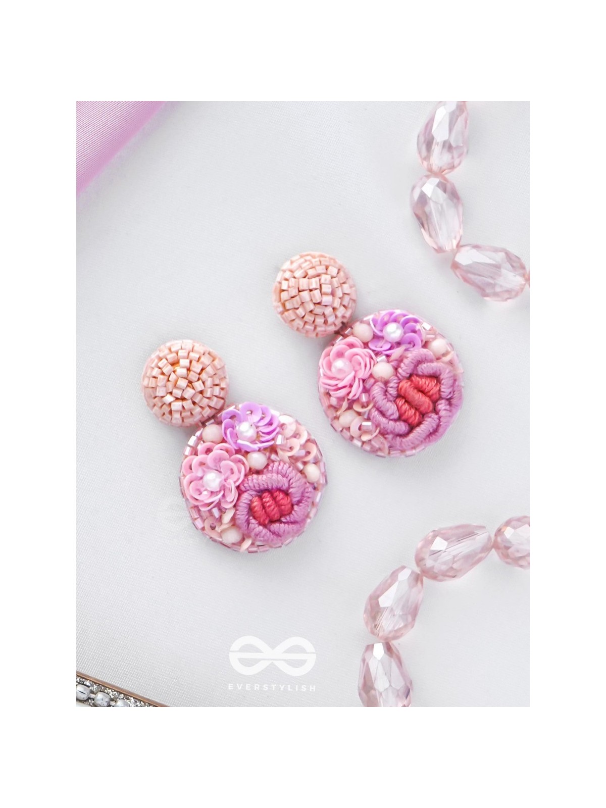 Pushpayita - Adorned With Flowers - Sequins, Cutdana, Resham And Beads Hand Embroidered Earrings