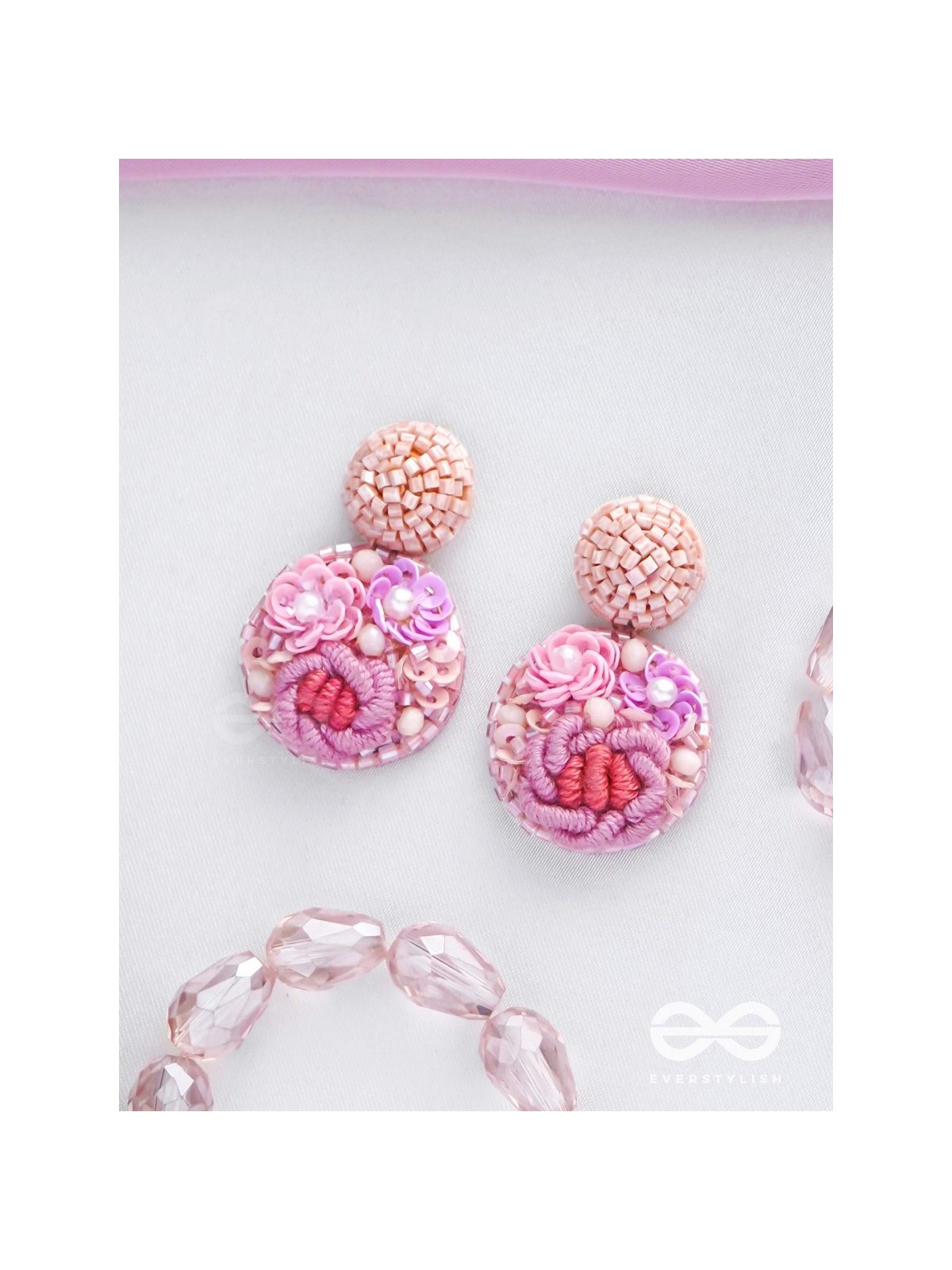 Pushpayita - Adorned With Flowers - Sequins, Cutdana, Resham And Beads Hand Embroidered Earrings