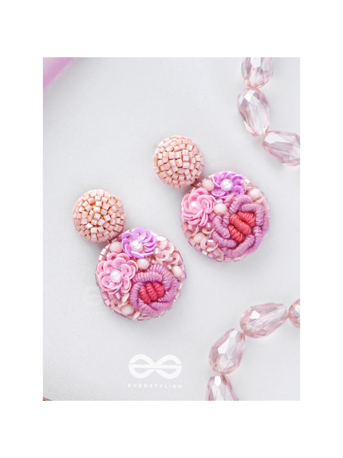 Pushpayita - Adorned With Flowers - Sequins, Cutdana, Resham And Beads Hand Embroidered Earrings