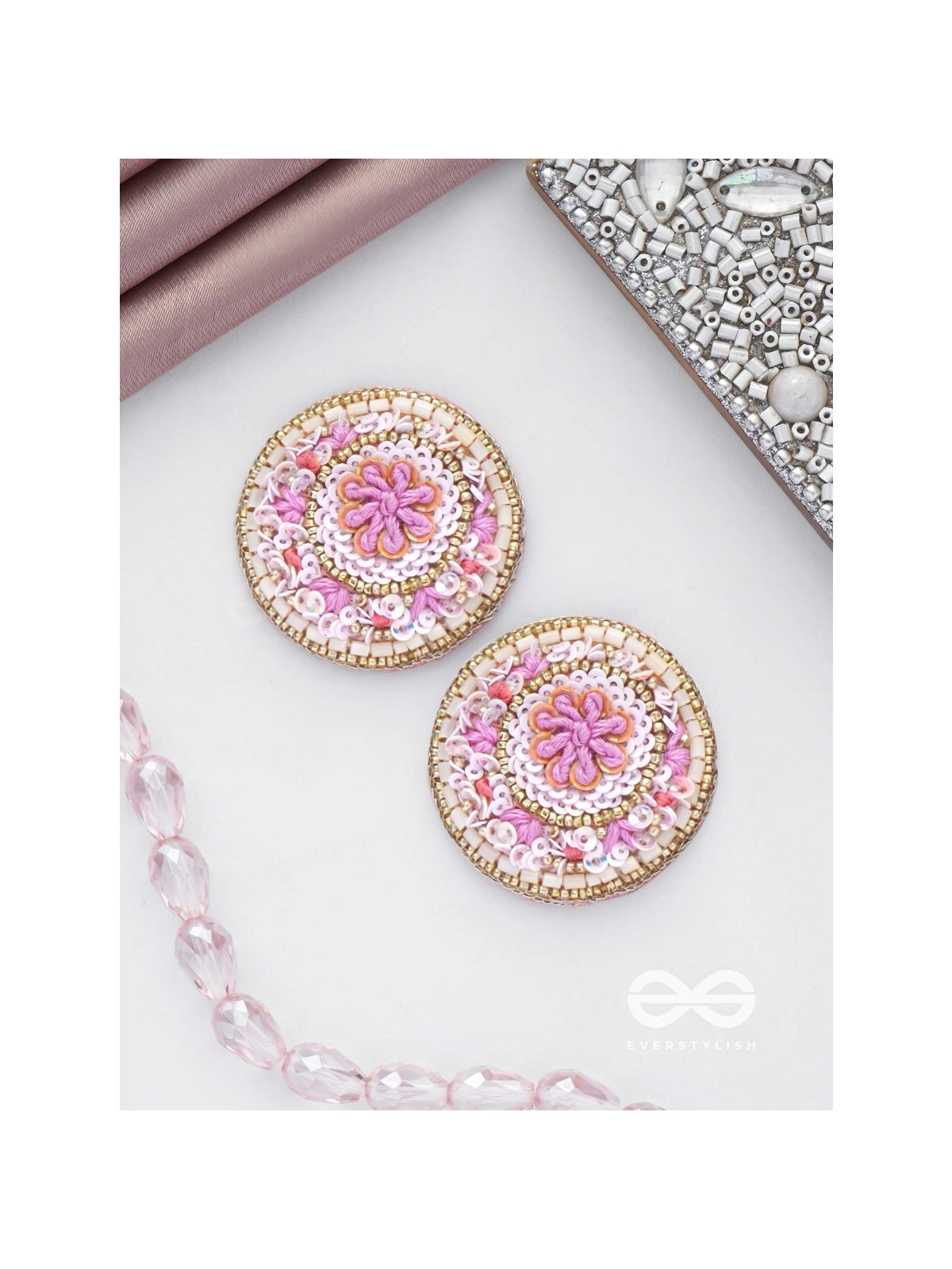PUSHPITA - FLORAL RADIANCE - SEQUINS AND CUTDANA  EMBROIDERED STUD EARRINGS