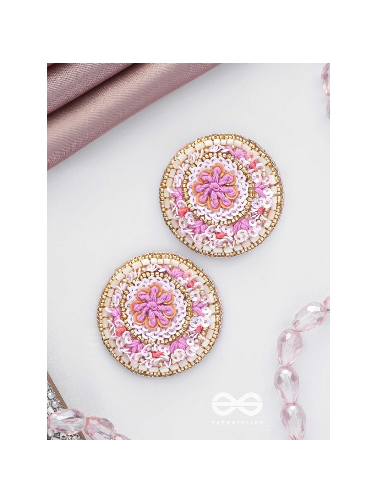 PUSHPITA - FLORAL RADIANCE - SEQUINS AND CUTDANA  EMBROIDERED STUD EARRINGS