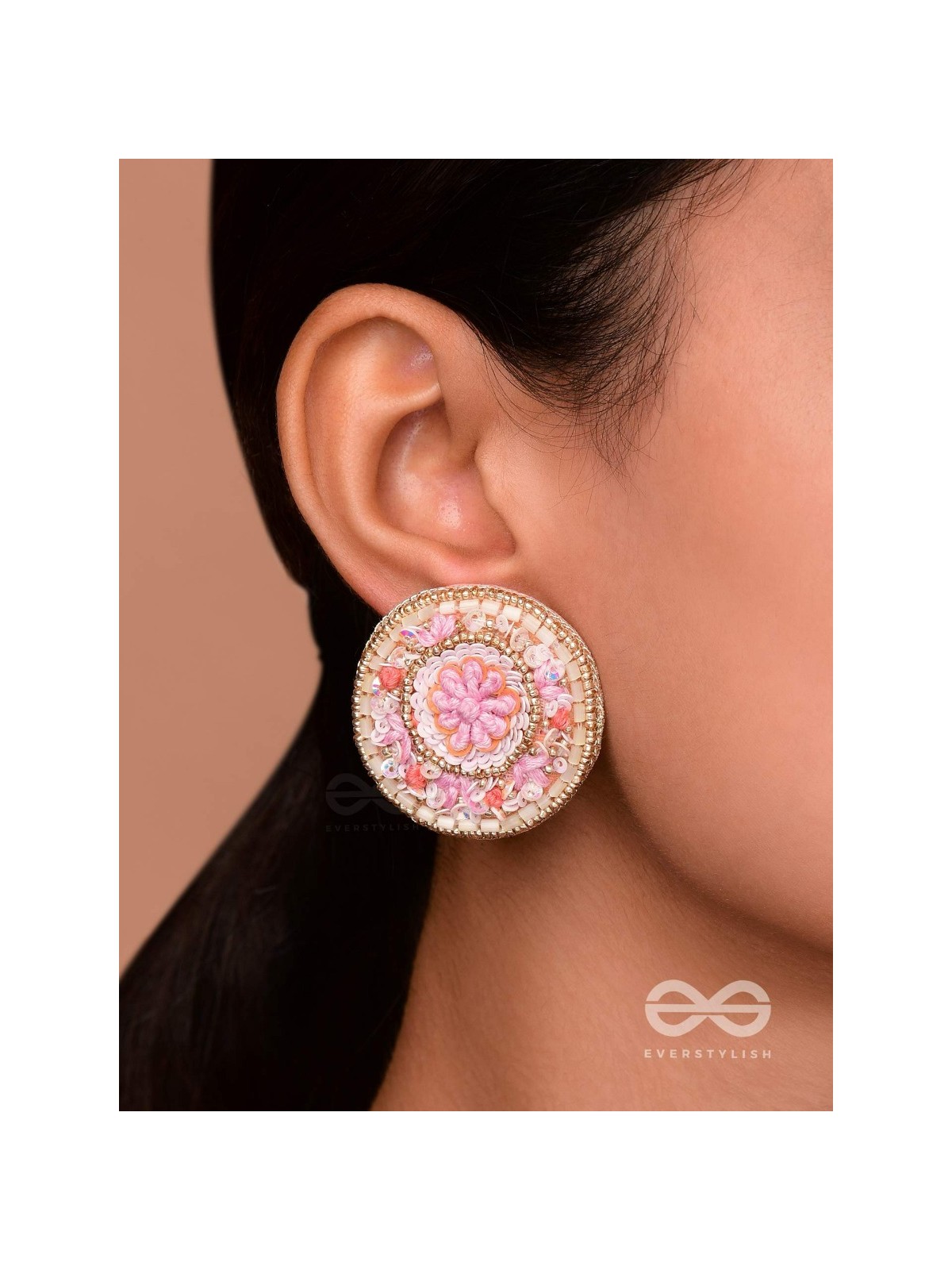 PUSHPITA - FLORAL RADIANCE - SEQUINS AND CUTDANA  EMBROIDERED STUD EARRINGS