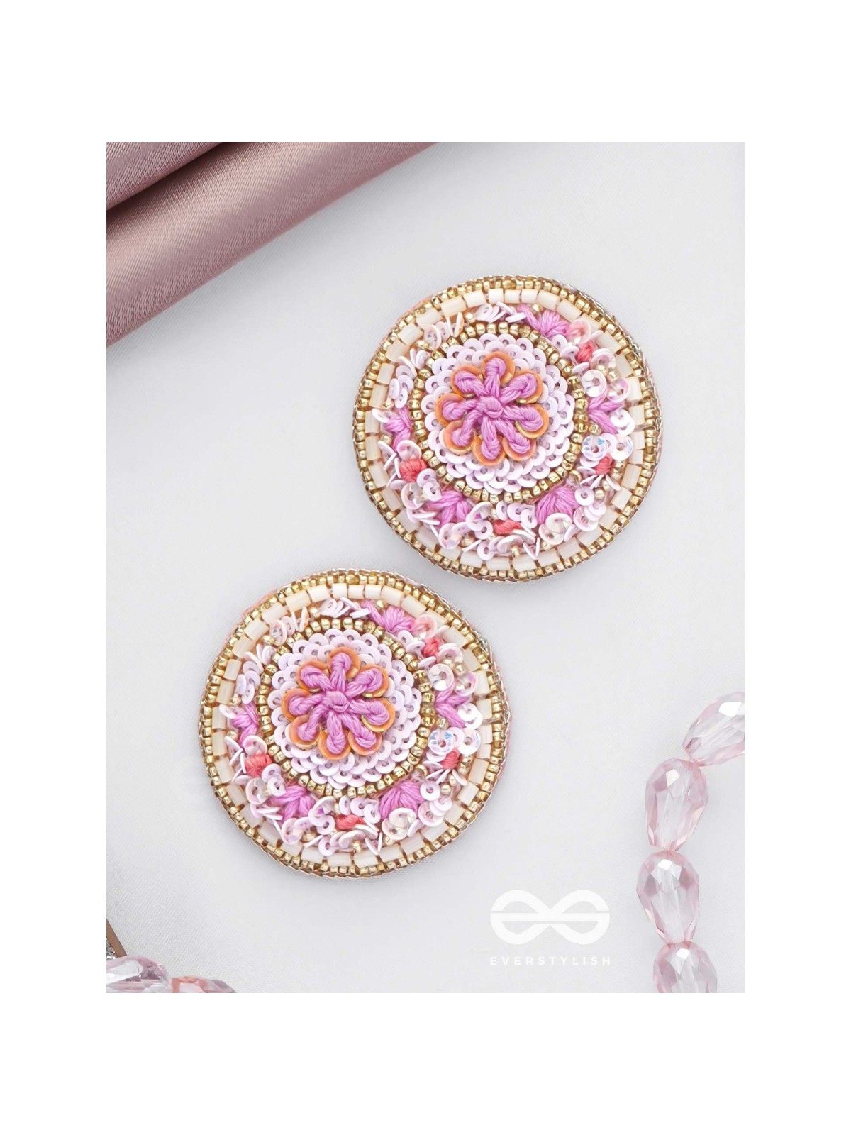 PUSHPITA - FLORAL RADIANCE - SEQUINS AND CUTDANA  EMBROIDERED STUD EARRINGS