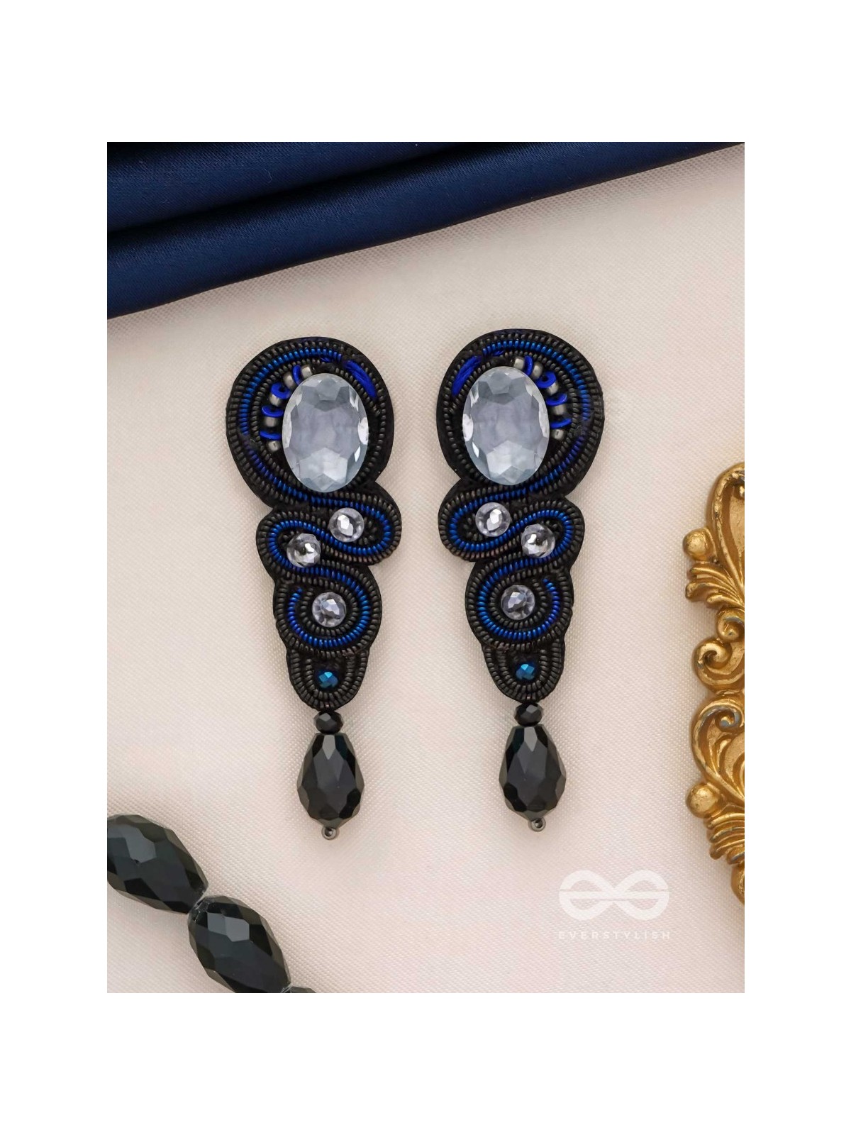 Vartulya - The Curvaceous Beauty - Stone, Beads And Sequins Hand Embroidered Earrings
