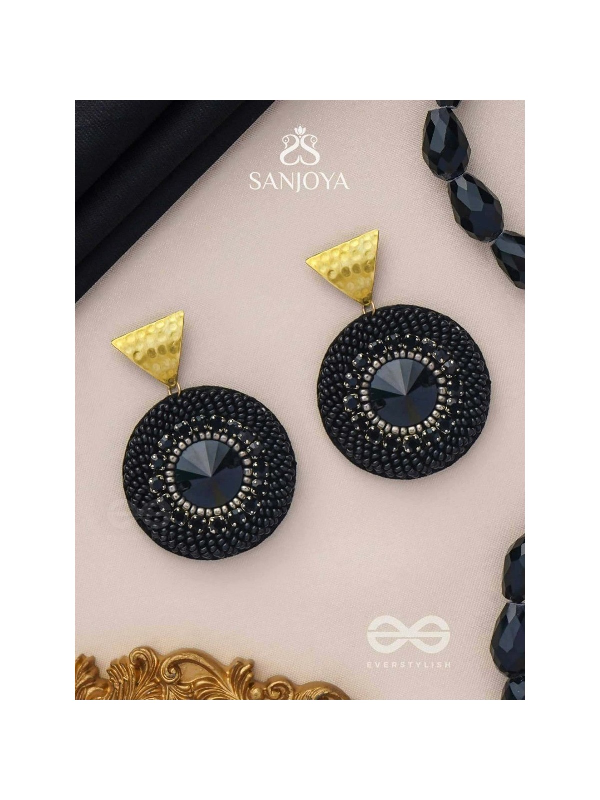 RATNARATRI - GEM STUDDED NIGHT - BEADS AND STONE EMBROIDERED EARRINGS