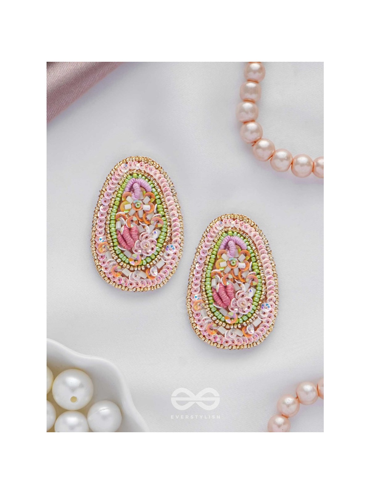 Abhra - The Clouded Glamour - Sequins, Resham And Beads Hand Embroidered Earrings