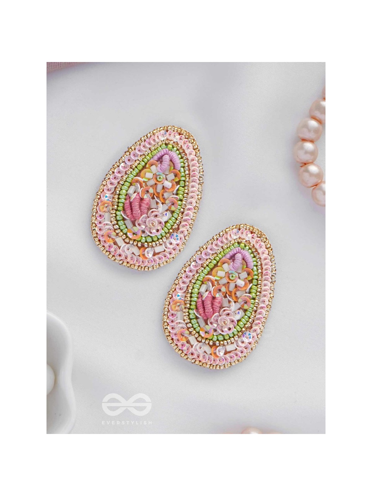 Abhra - The Clouded Glamour - Sequins, Resham And Beads Hand Embroidered Earrings
