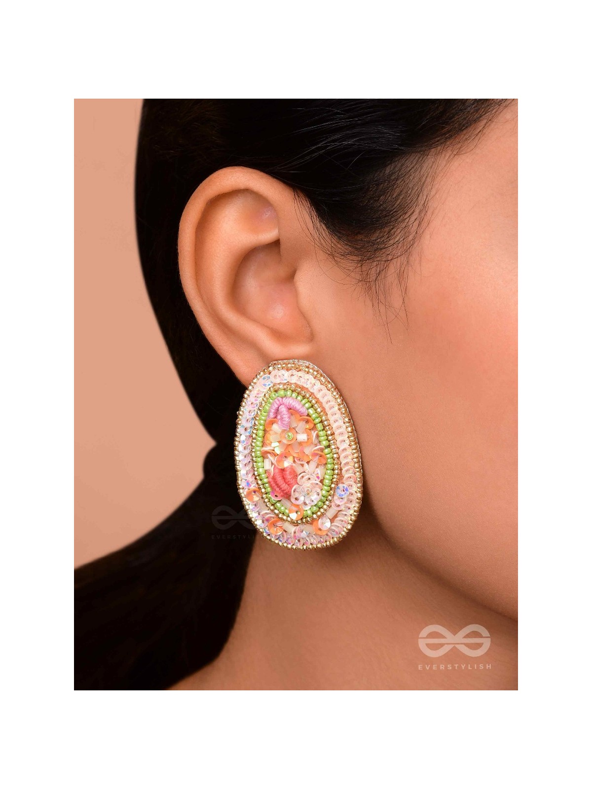 Abhra - The Clouded Glamour - Sequins, Resham And Beads Hand Embroidered Earrings