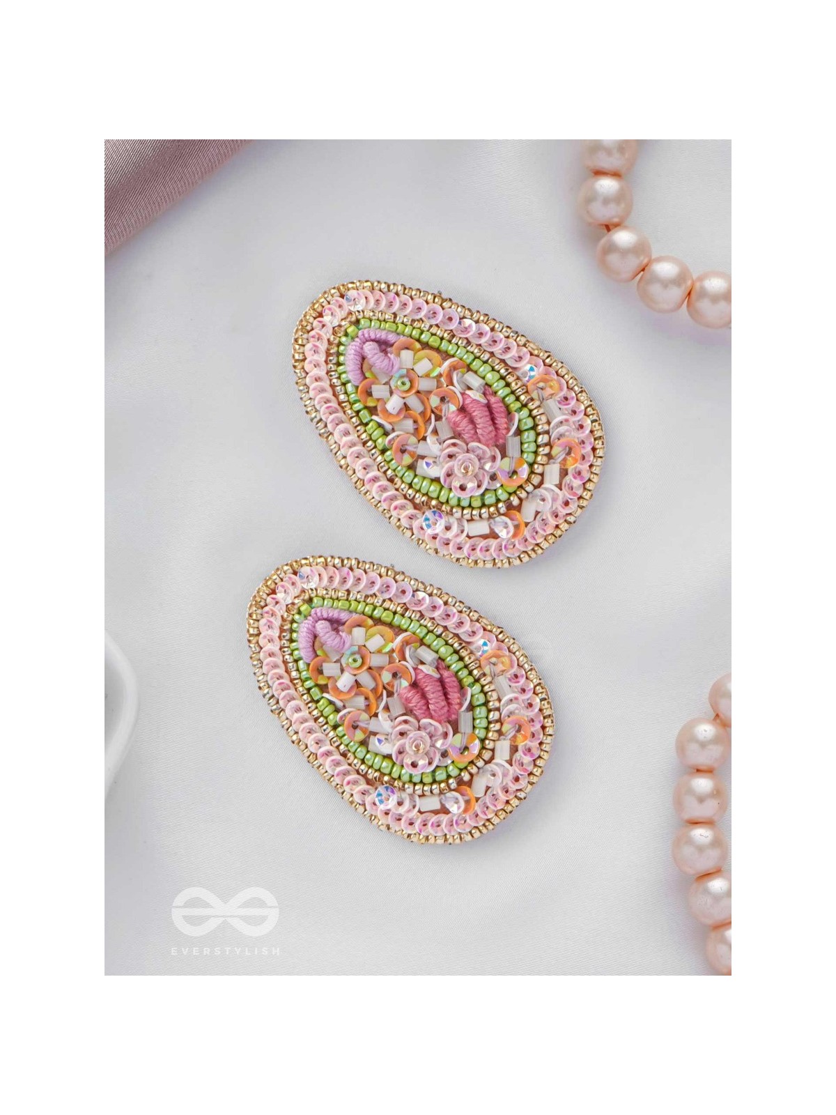Abhra - The Clouded Glamour - Sequins, Resham And Beads Hand Embroidered Earrings