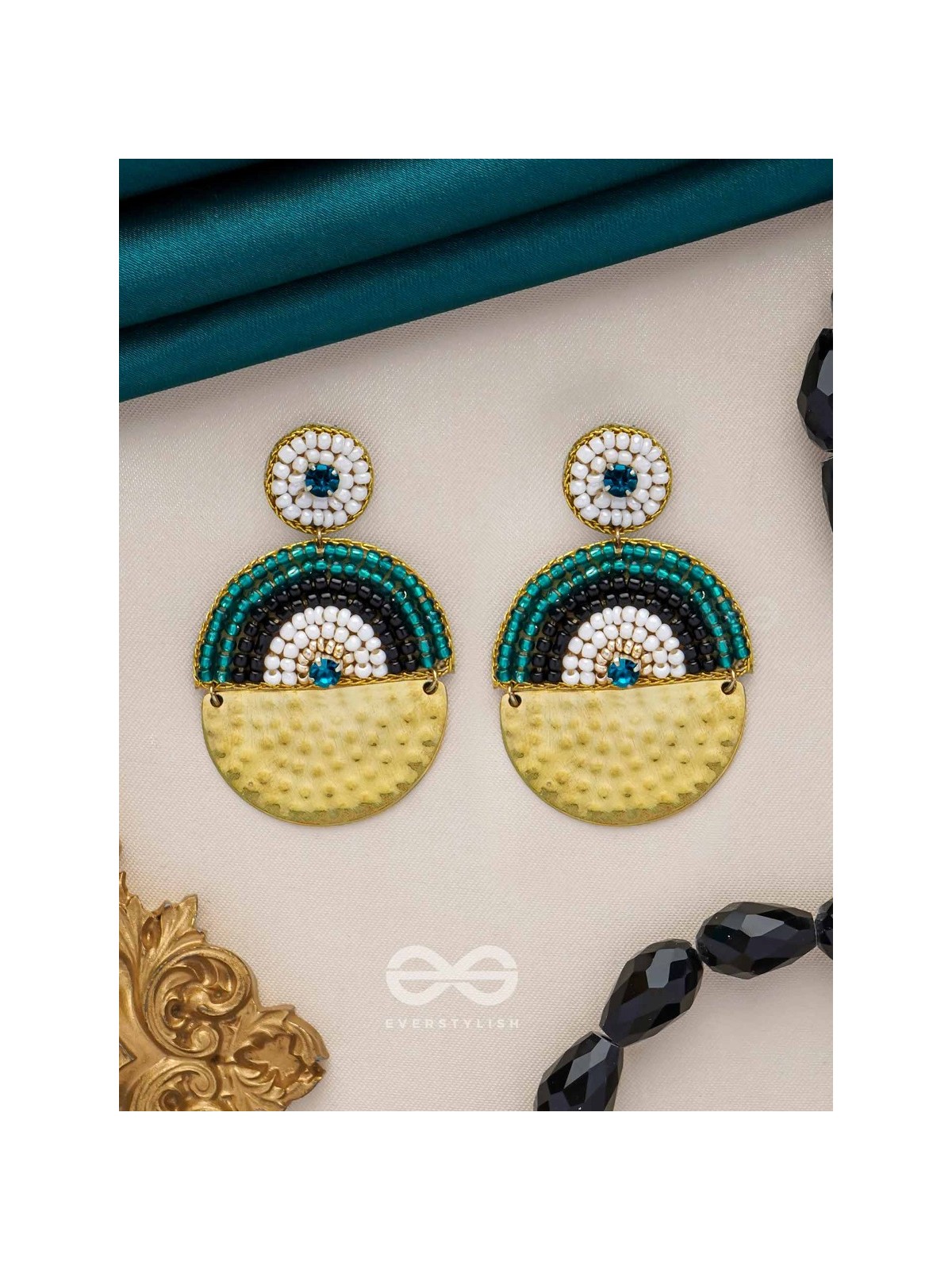 KANIKAVACHA - THE TINY SHIELD - BEADS AND STONE EMBROIDERED EARRINGS