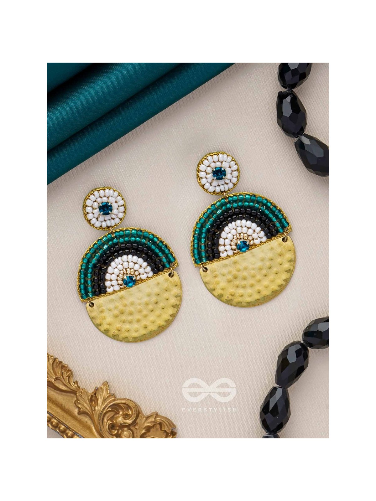 KANIKAVACHA - THE TINY SHIELD - BEADS AND STONE EMBROIDERED EARRINGS