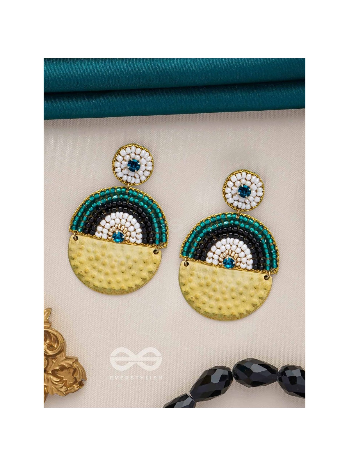 KANIKAVACHA - THE TINY SHIELD - BEADS AND STONE EMBROIDERED EARRINGS