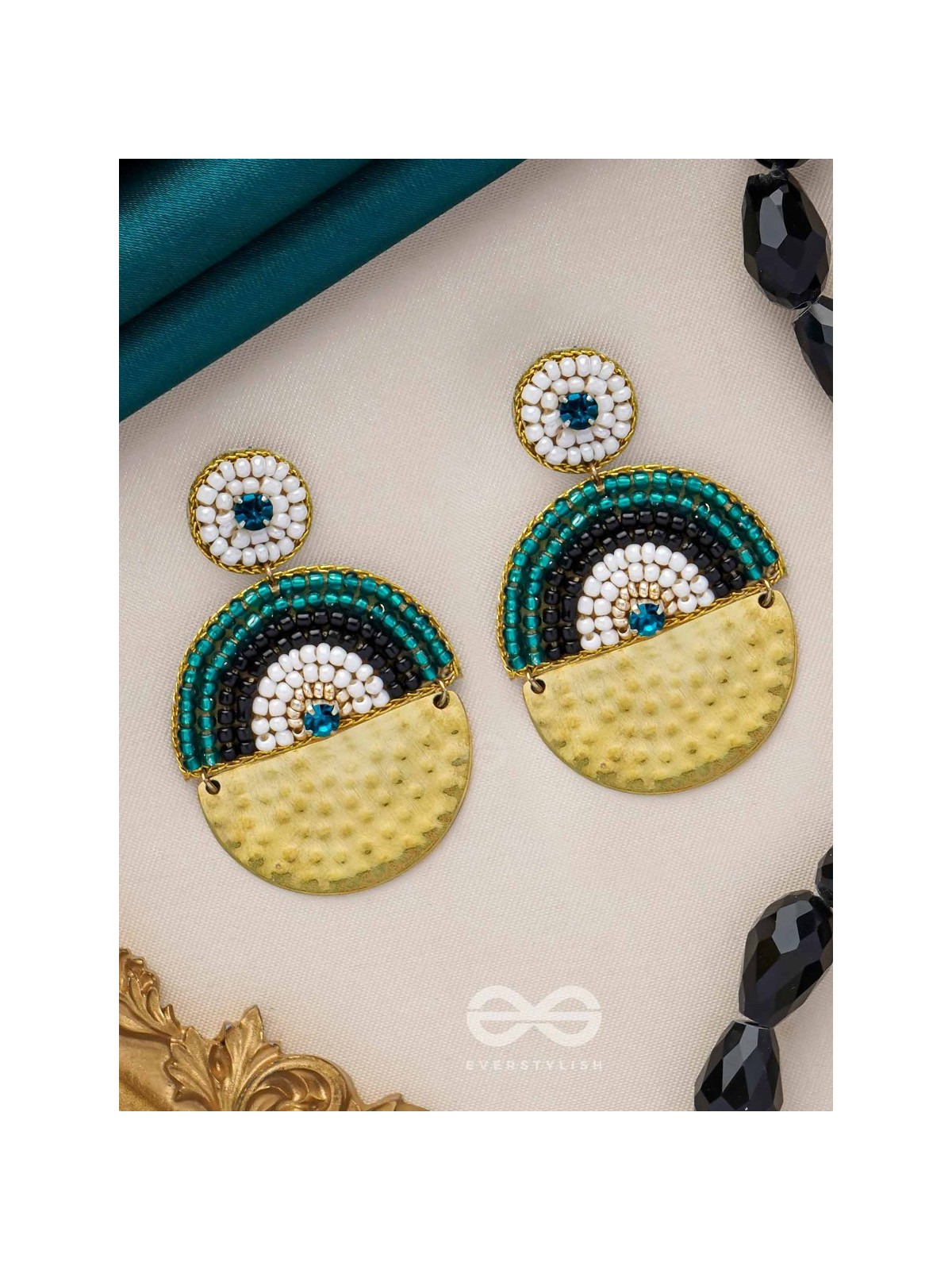 KANIKAVACHA - THE TINY SHIELD - BEADS AND STONE EMBROIDERED EARRINGS