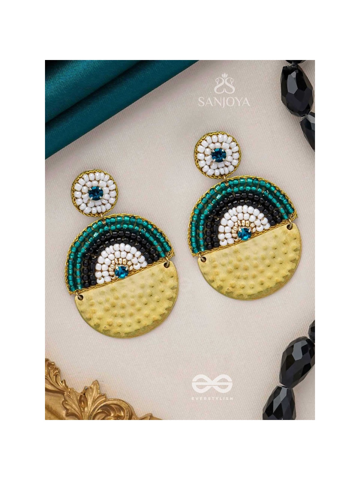 KANIKAVACHA - THE TINY SHIELD - BEADS AND STONE EMBROIDERED EARRINGS