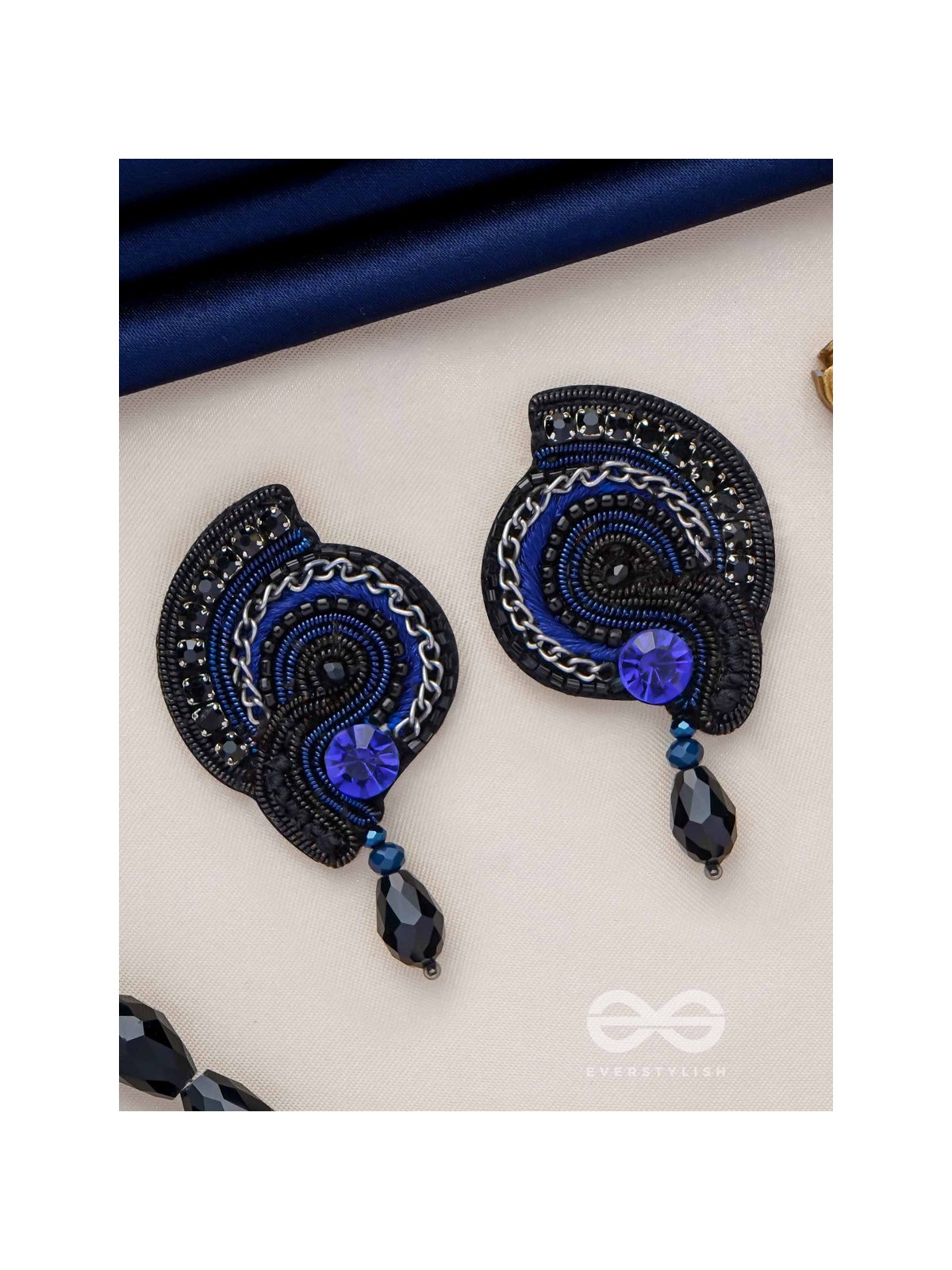 ASULABHA - TREASURE BEYOND REACH - BEADS, STONE AND GLASS DROP EMBROIDERED EARRINGS