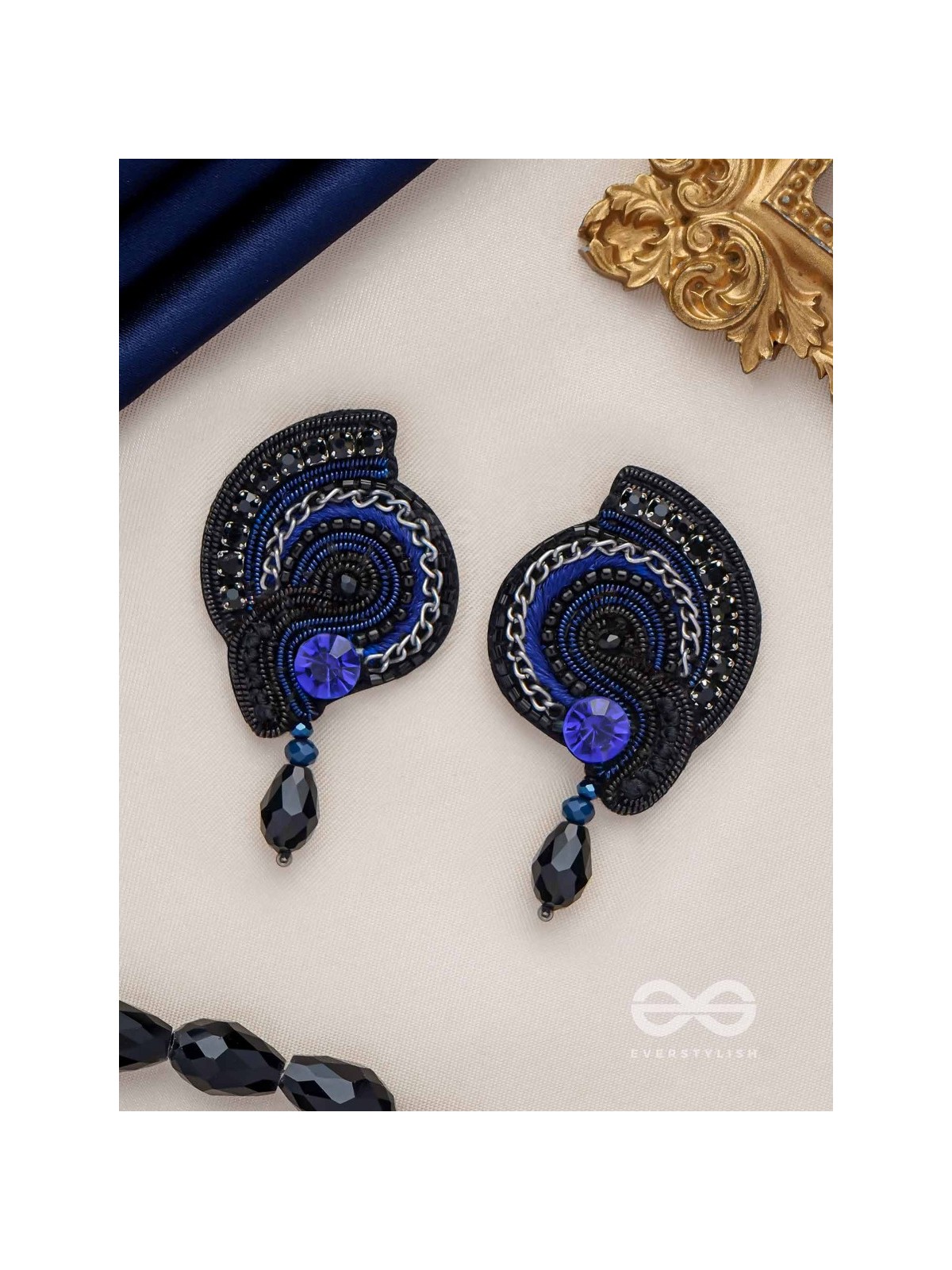ASULABHA - TREASURE BEYOND REACH - BEADS, STONE AND GLASS DROP EMBROIDERED EARRINGS