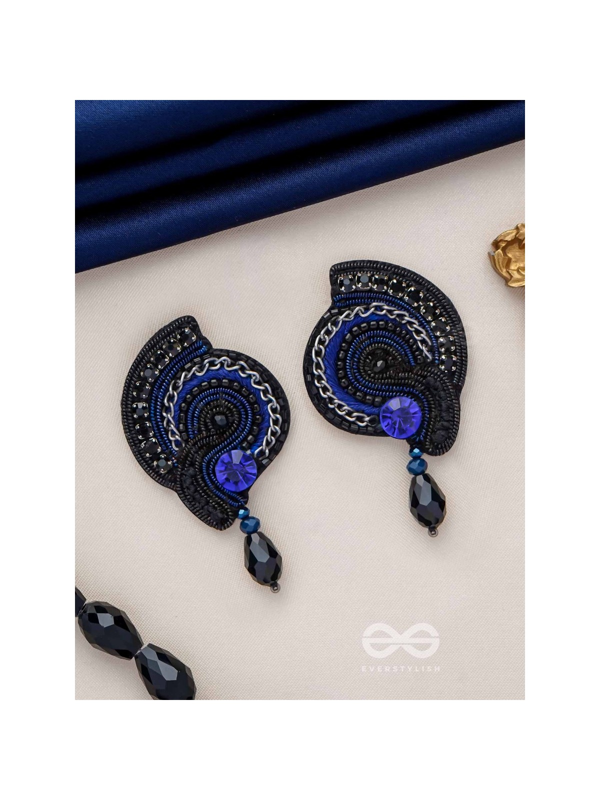 ASULABHA - TREASURE BEYOND REACH - BEADS, STONE AND GLASS DROP EMBROIDERED EARRINGS