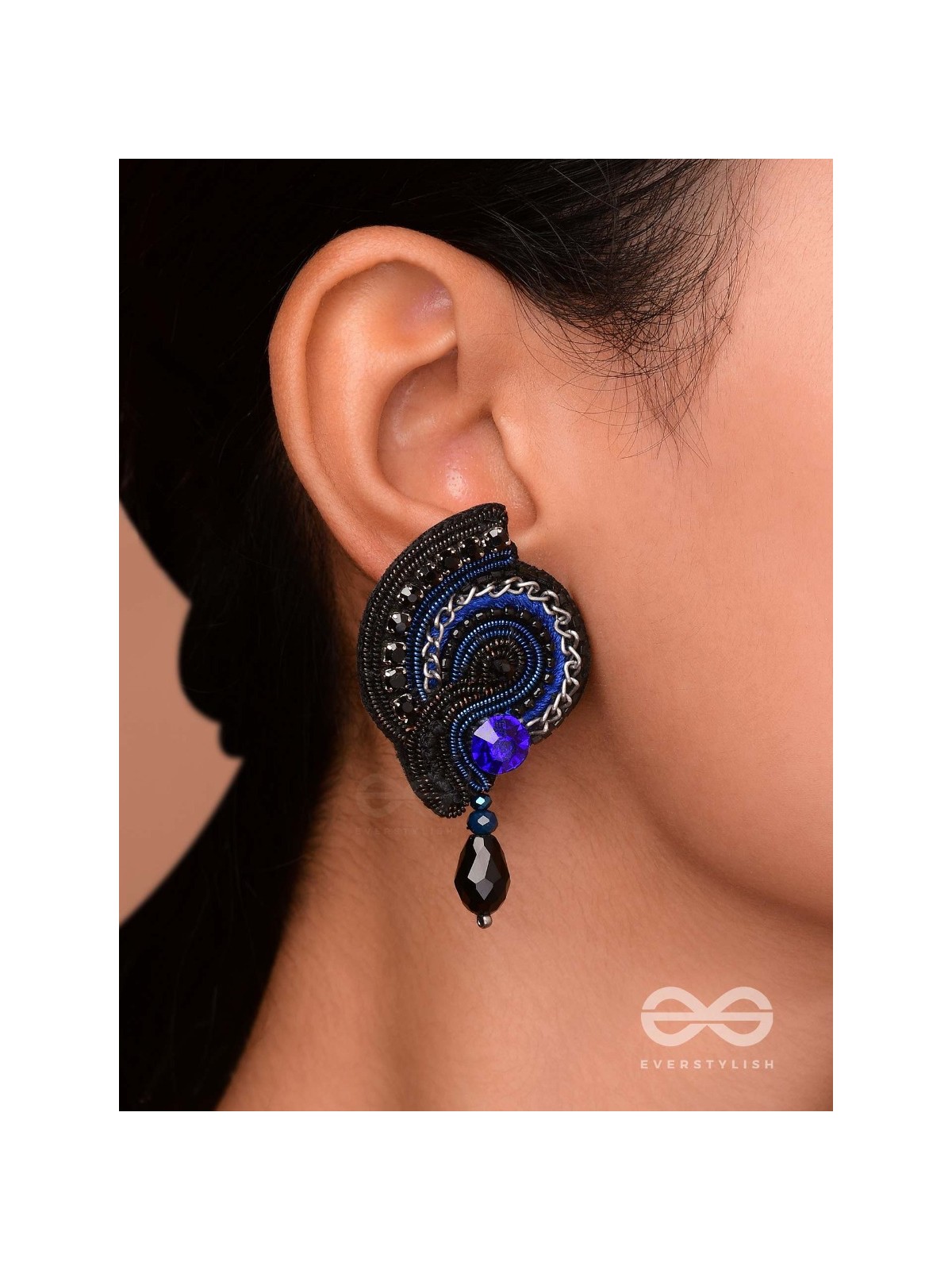 ASULABHA - TREASURE BEYOND REACH - BEADS, STONE AND GLASS DROP EMBROIDERED EARRINGS