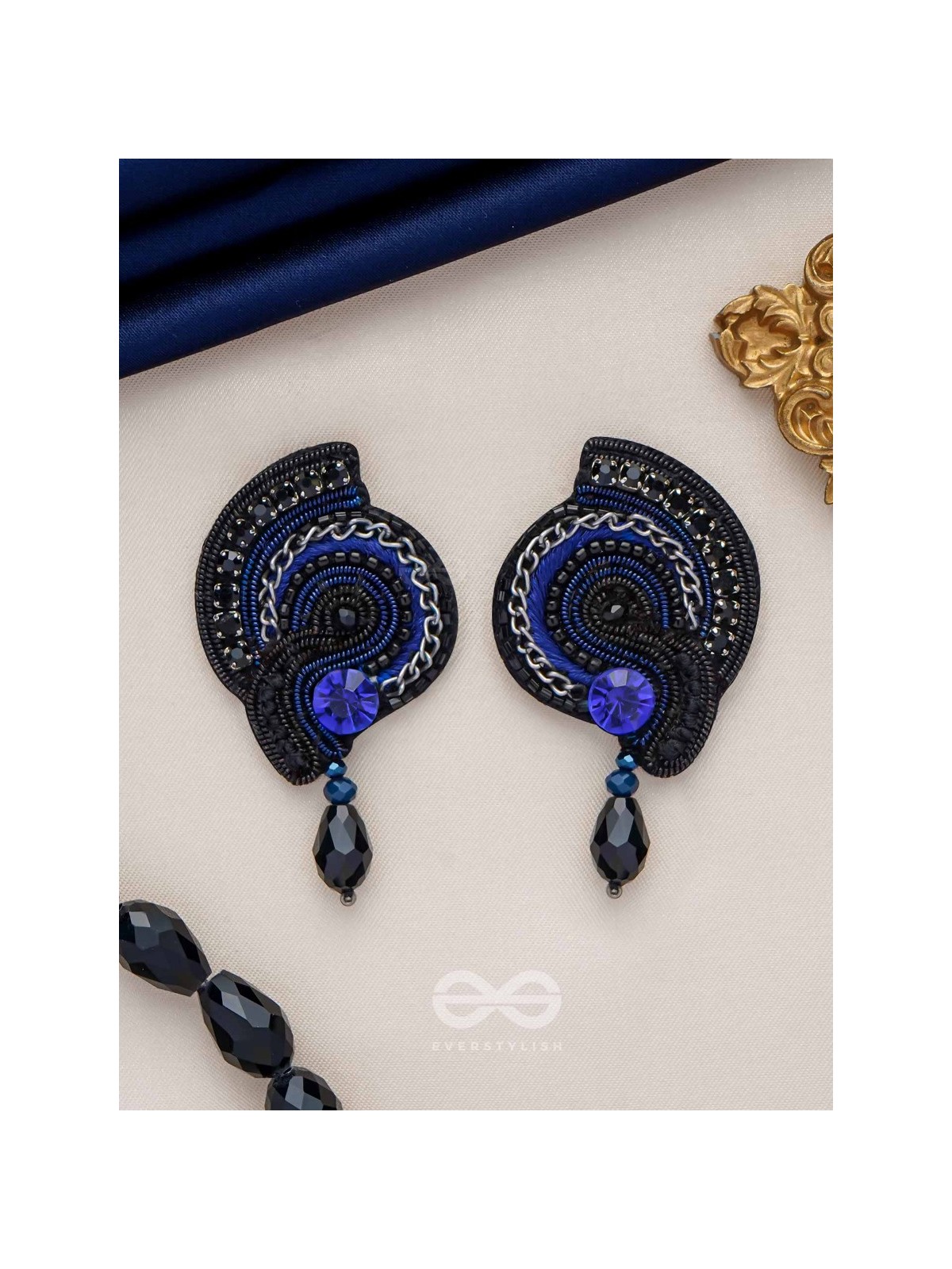 ASULABHA - TREASURE BEYOND REACH - BEADS, STONE AND GLASS DROP EMBROIDERED EARRINGS