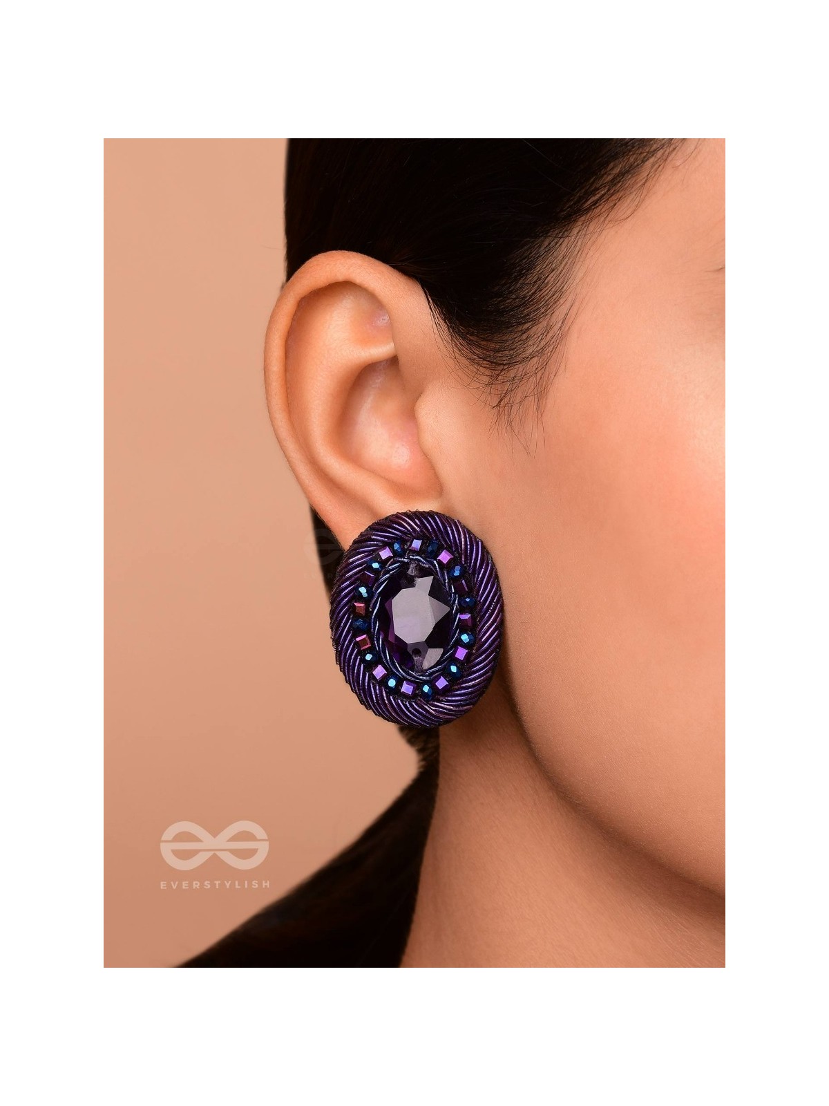 KASHYAPI - THE INDIGO GLOW - STONE AND BEADS EMBROIDERED EARRINGS (PURPLE & ROYAL BLUE)