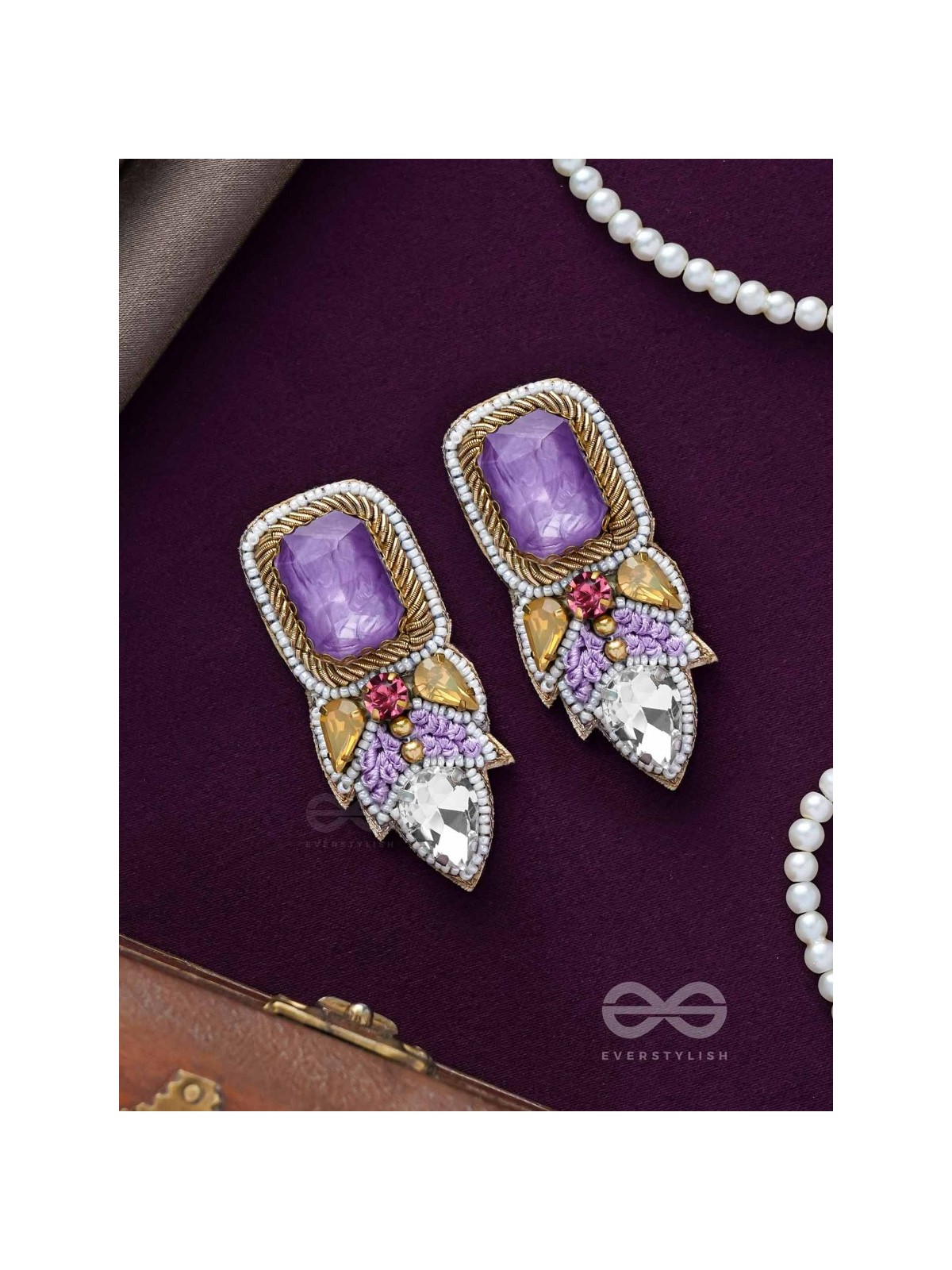 VIYATI - THE DEVIANT UNIQUENESS - STONES AND BEADS EMBROIDERED EARRINGS