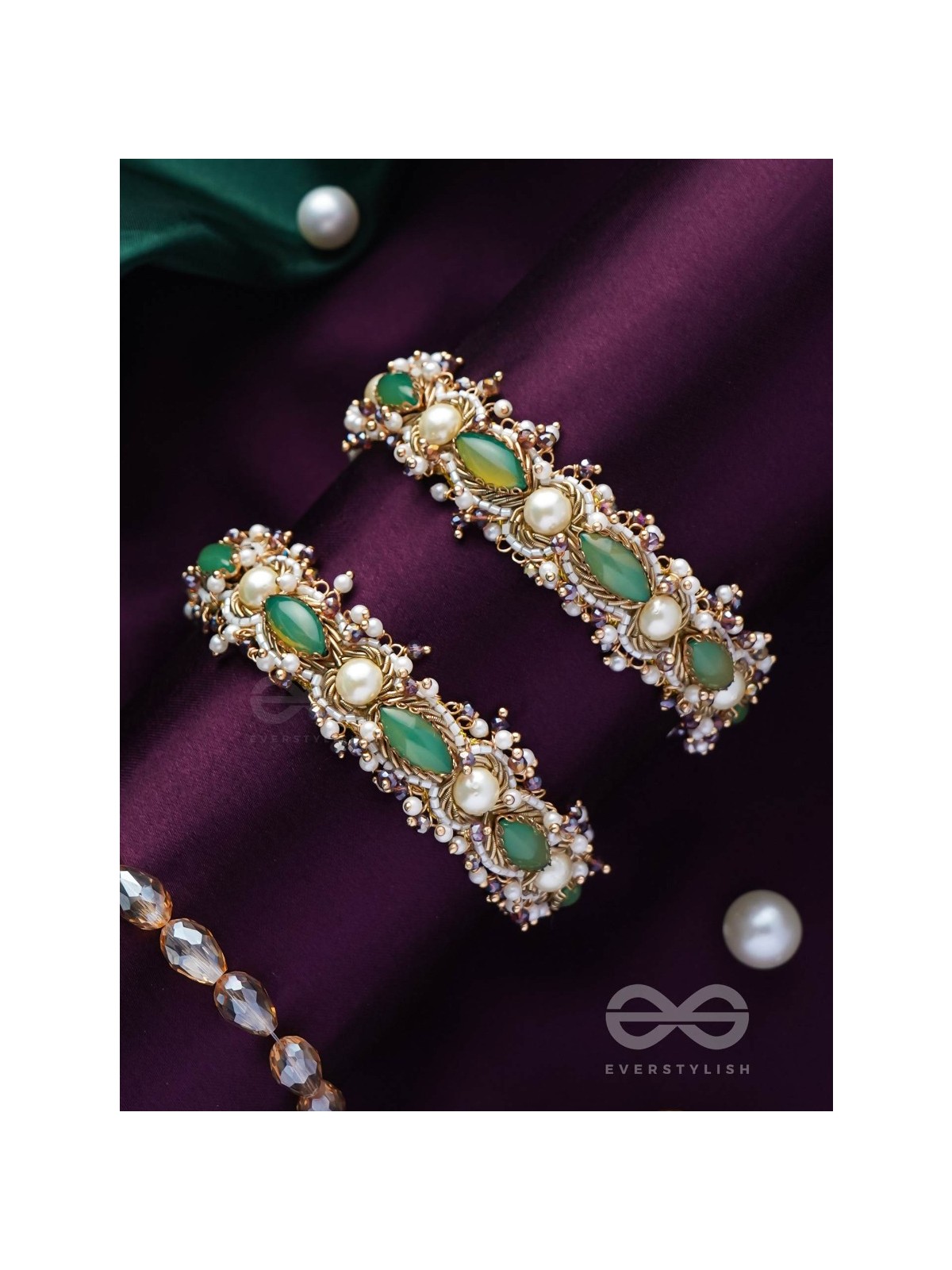 PARIVAHA - A ROYAL TREASURE - STONE AND BEADS EMBROIDERED BANGLES (SET OF 2)