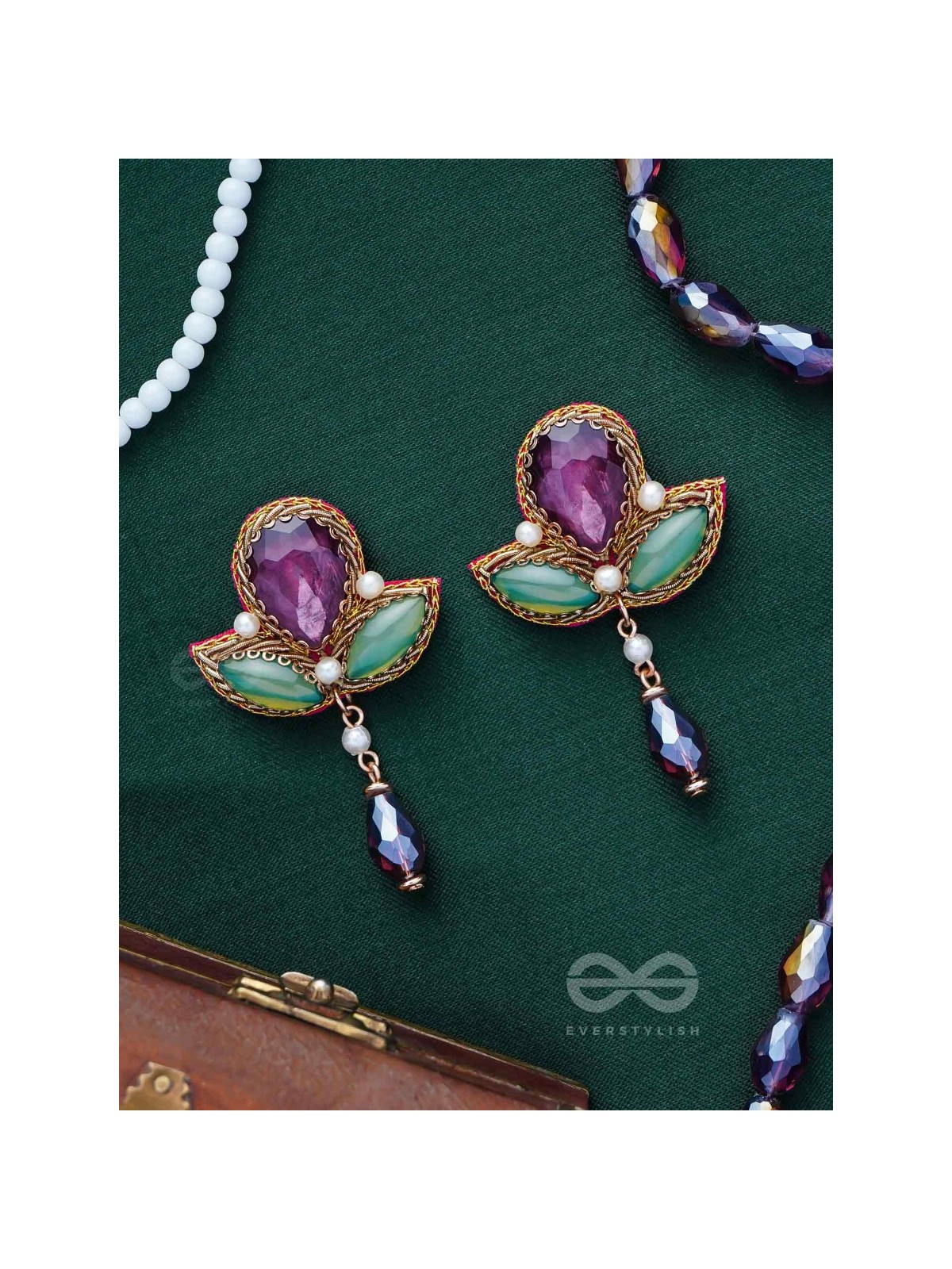 MANIRANJINI - DELIGHTENING IN JEWELS - STONES, BEADS, GLASS AND PEARL DROP EMBROIDERED EARRINGS
