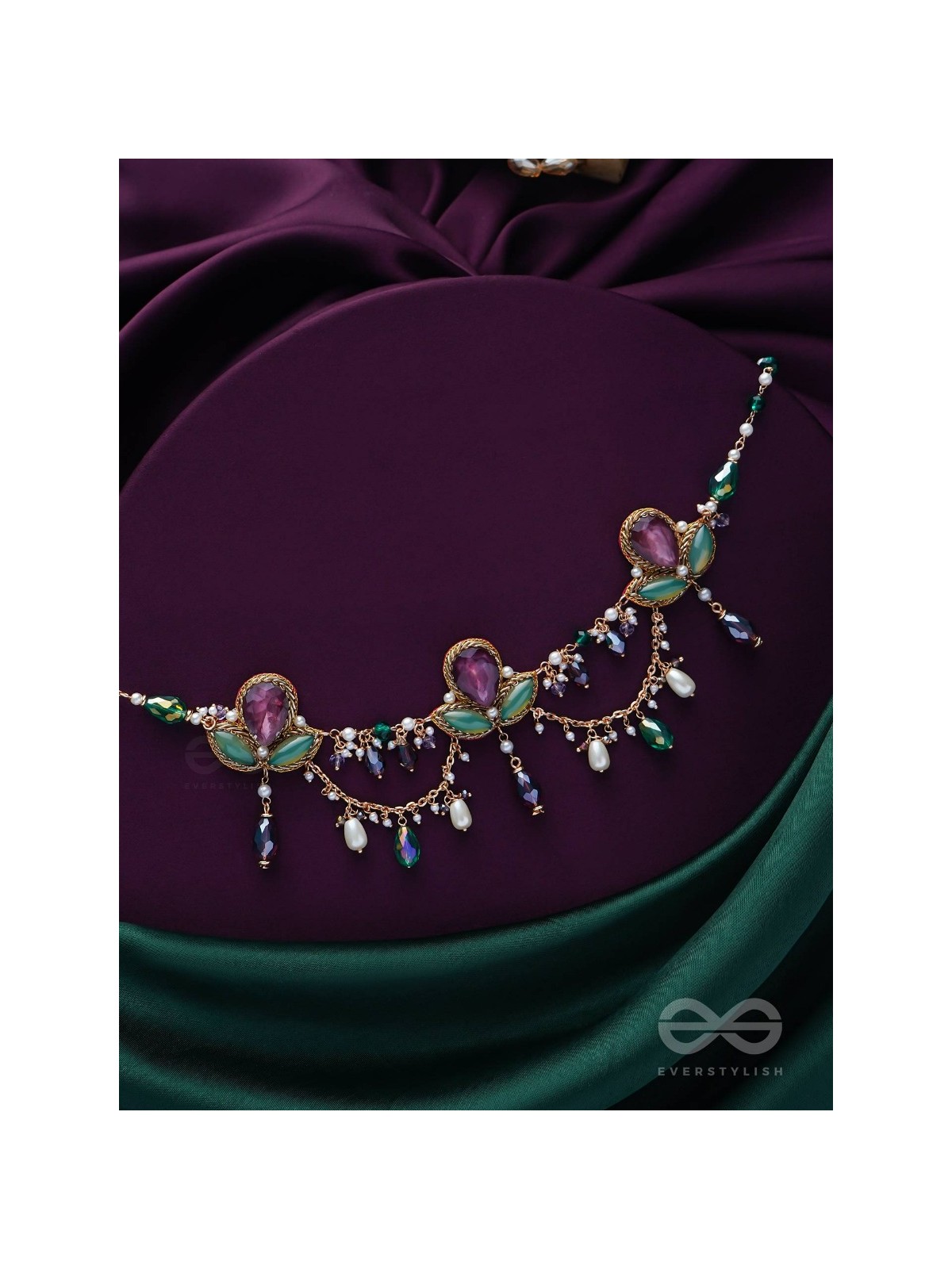 Aabharan - The Royal Ornament - Stones, Beads, Glass And Pearl Drop Embroidered Neckpiece With Anti-Tarnish Coating