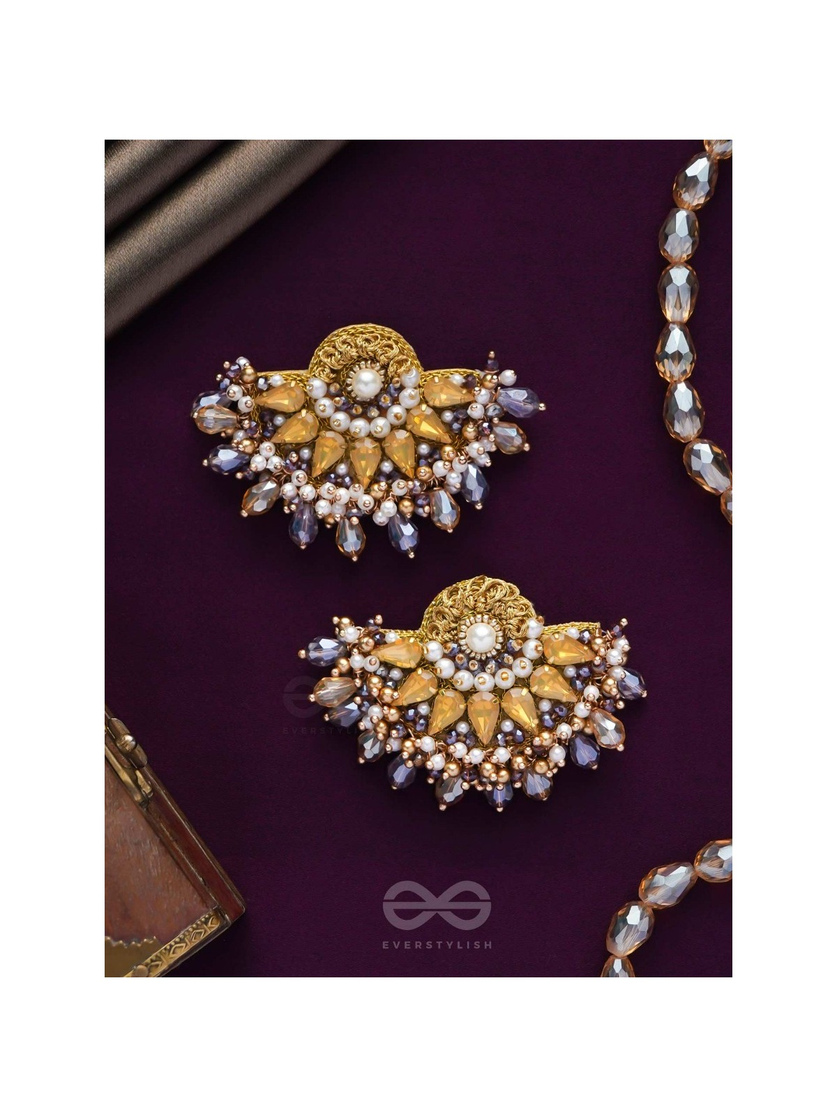 PUSHPAVALLI - TREASURES OF GARDEN -  PEARLS, STONE AND BEADS EMBROIDERED EARRINGS