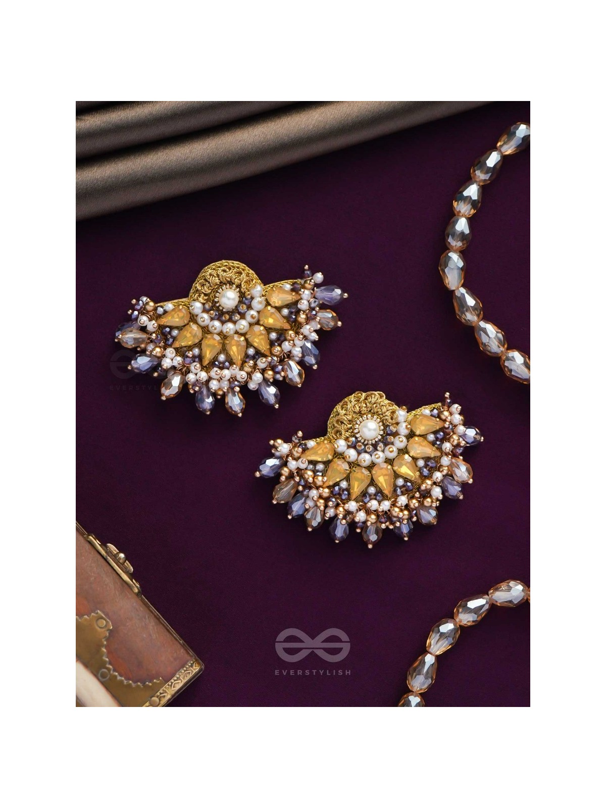 PUSHPAVALLI - TREASURES OF GARDEN -  PEARLS, STONE AND BEADS EMBROIDERED EARRINGS