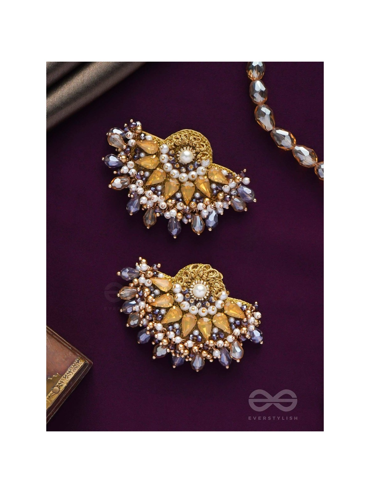 PUSHPAVALLI - TREASURES OF GARDEN -  PEARLS, STONE AND BEADS EMBROIDERED EARRINGS
