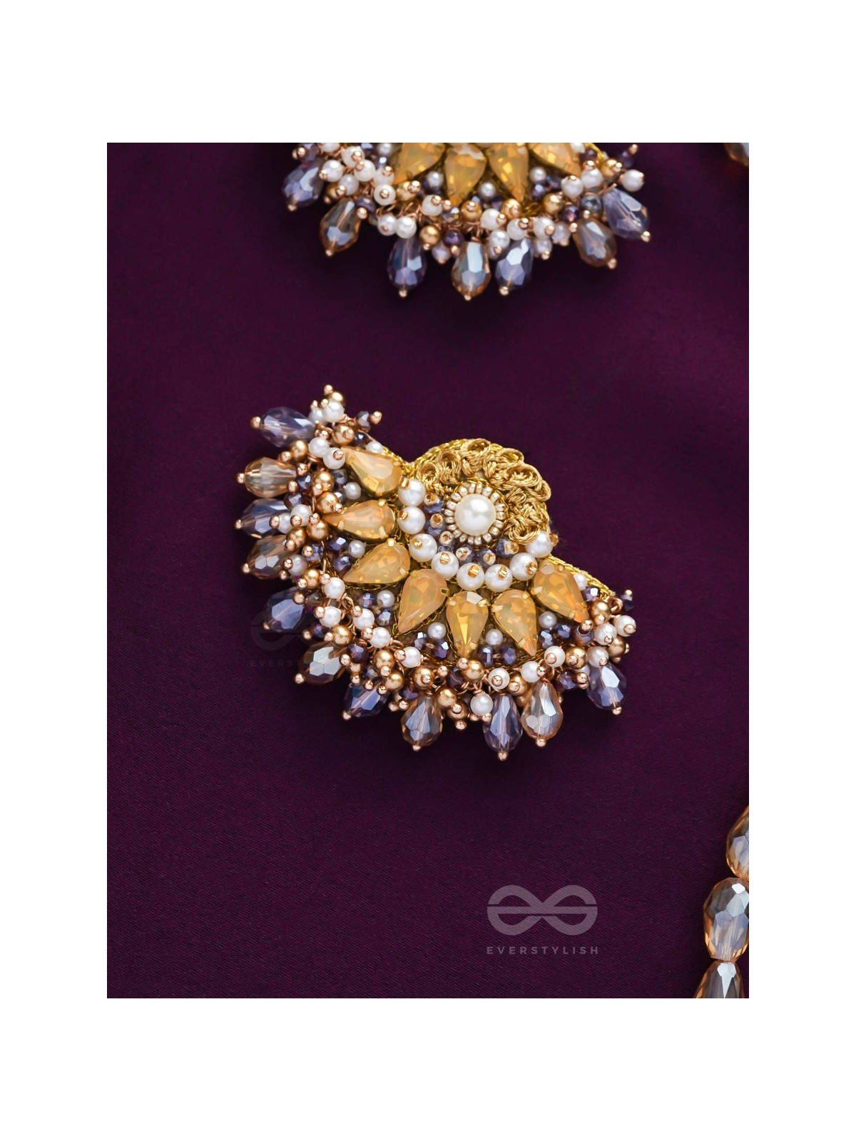 PUSHPAVALLI - TREASURES OF GARDEN -  PEARLS, STONE AND BEADS EMBROIDERED EARRINGS