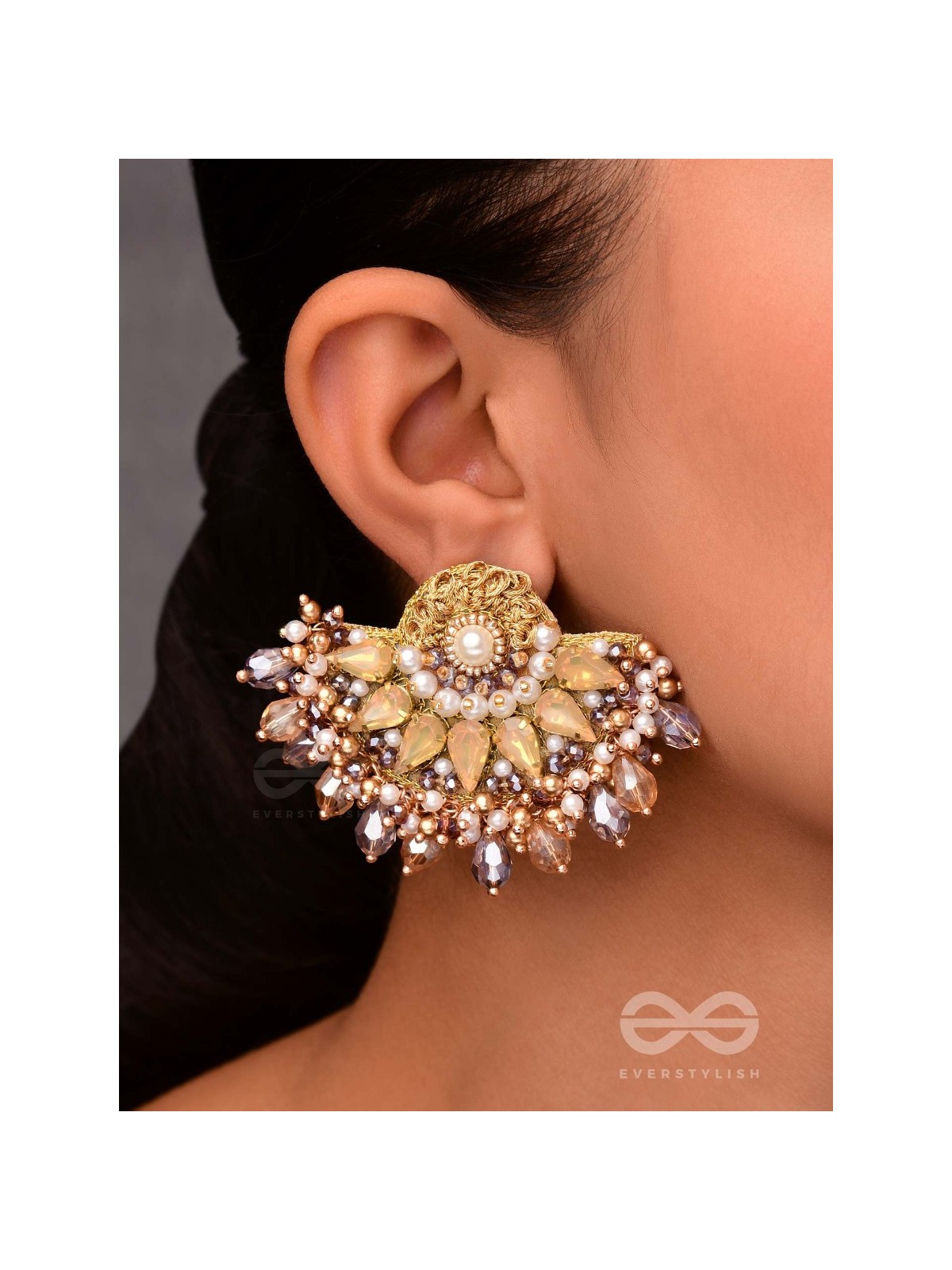 PUSHPAVALLI - TREASURES OF GARDEN -  PEARLS, STONE AND BEADS EMBROIDERED EARRINGS