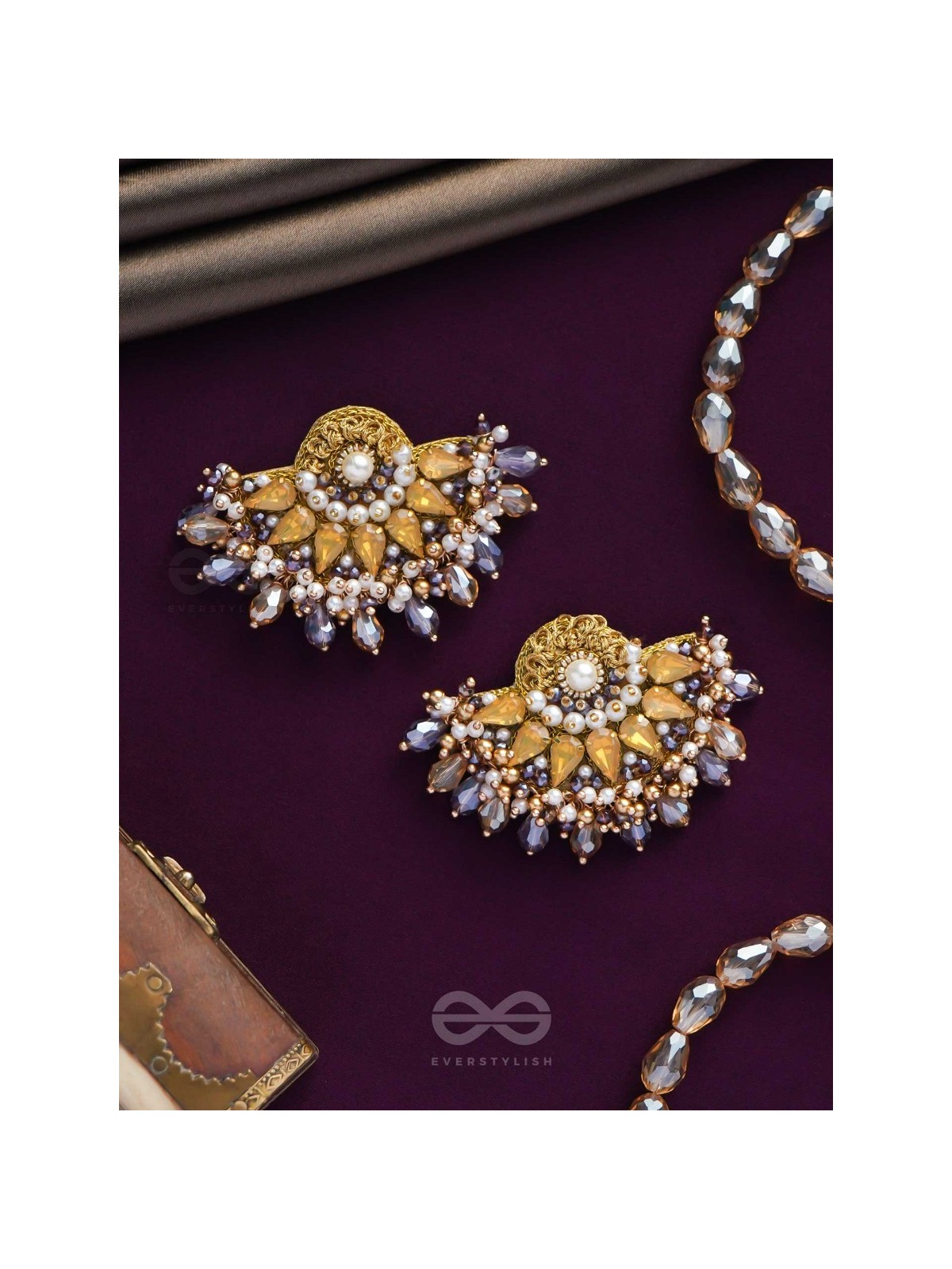 PUSHPAVALLI - TREASURES OF GARDEN -  PEARLS, STONE AND BEADS EMBROIDERED EARRINGS