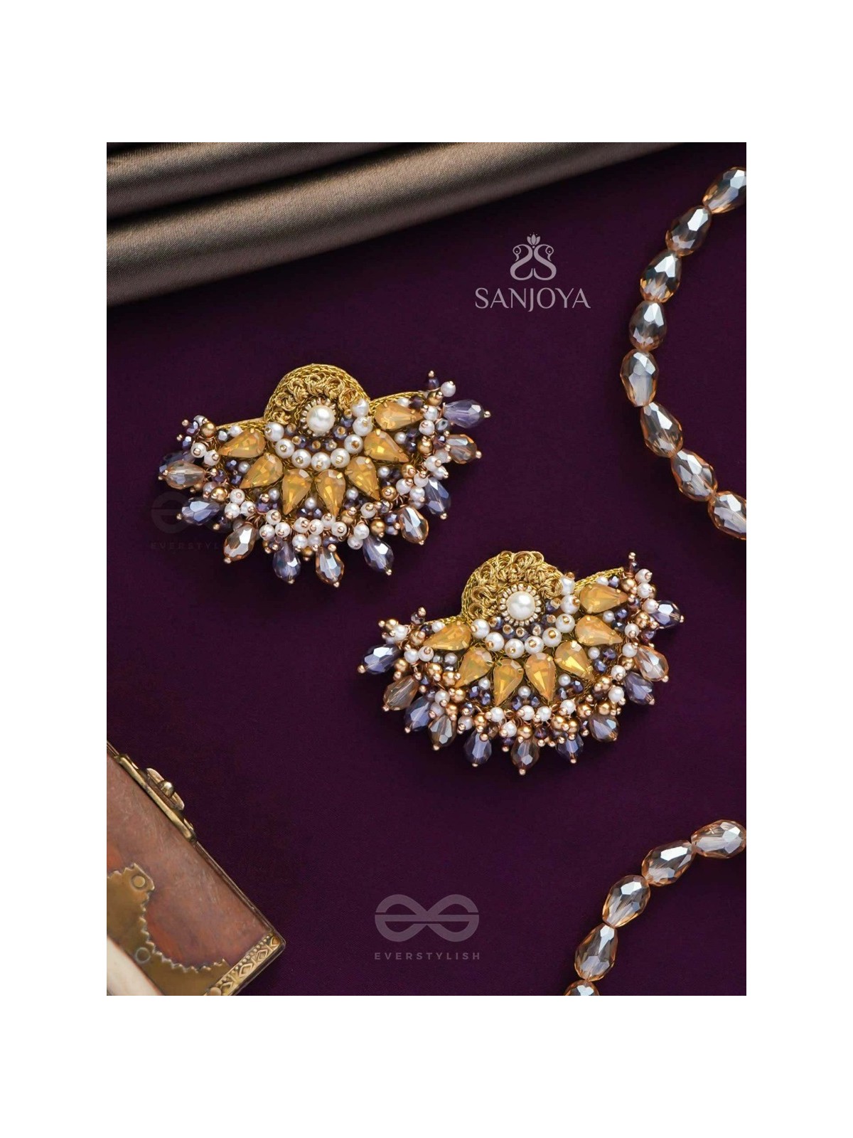 PUSHPAVALLI - TREASURES OF GARDEN -  PEARLS, STONE AND BEADS EMBROIDERED EARRINGS